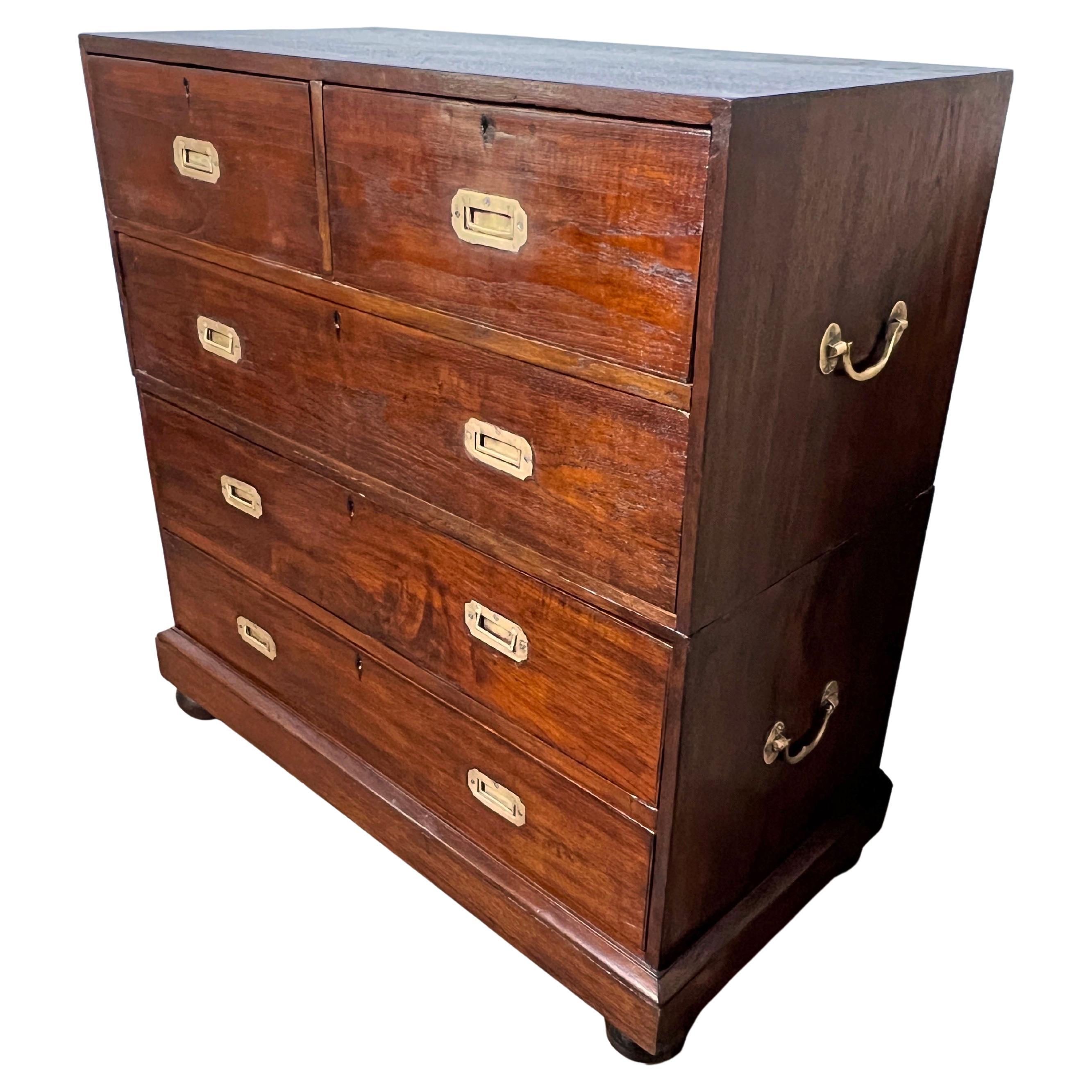 Antique British 19th Century Two-Piece Mahogany Campaign Chest