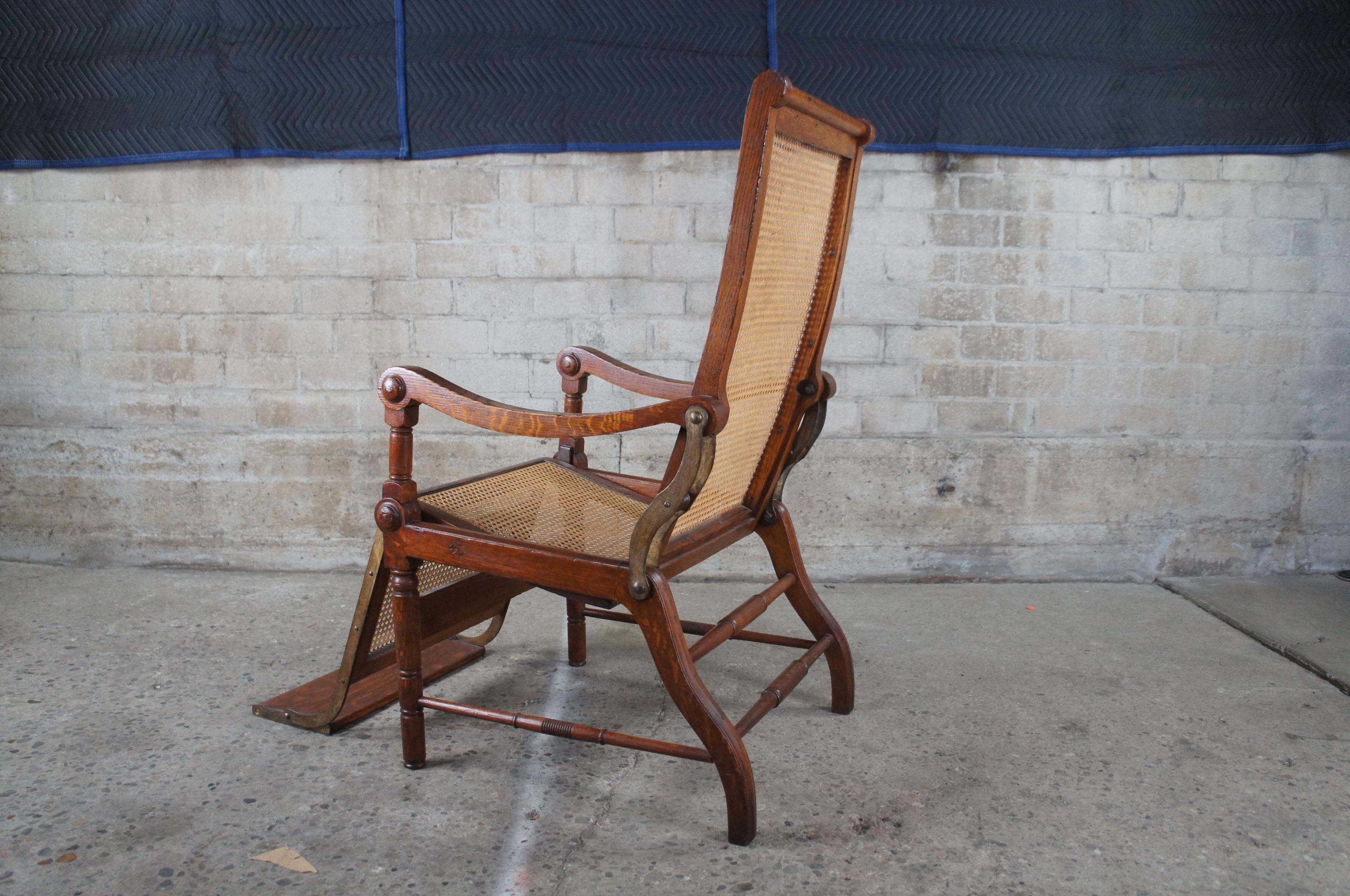 Antique British Colonial 1830s Caned Oak Reclining Mechanical Dental Arm Chair For Sale 4