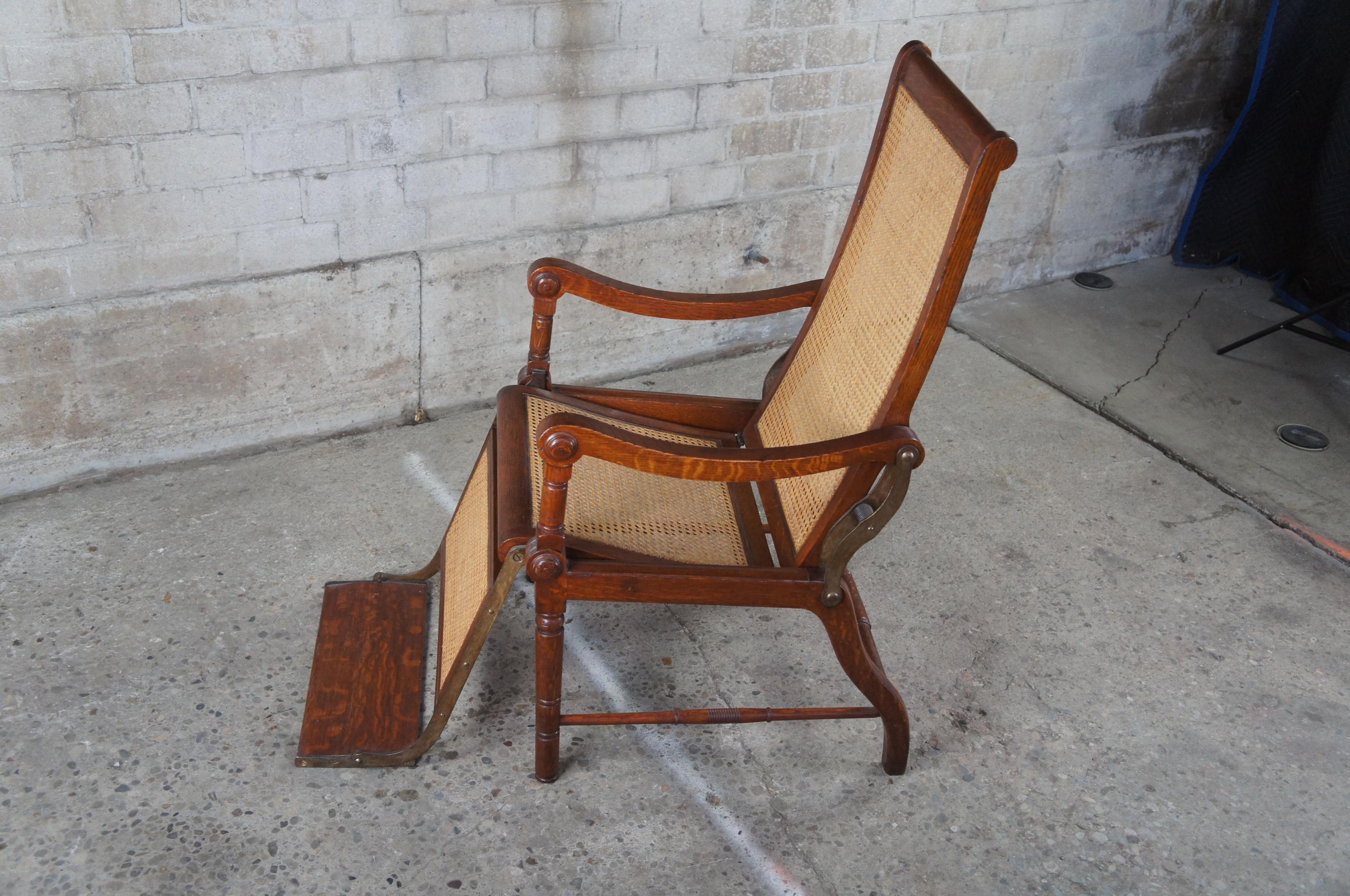 Antique British Colonial 1830s Caned Oak Reclining Mechanical Dental Arm Chair For Sale 5