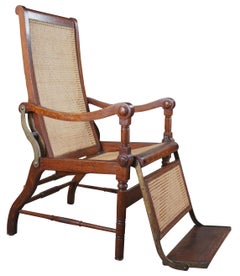 Antique British Colonial 1830s Caned Oak Reclining Mechanical Dental Arm Chair