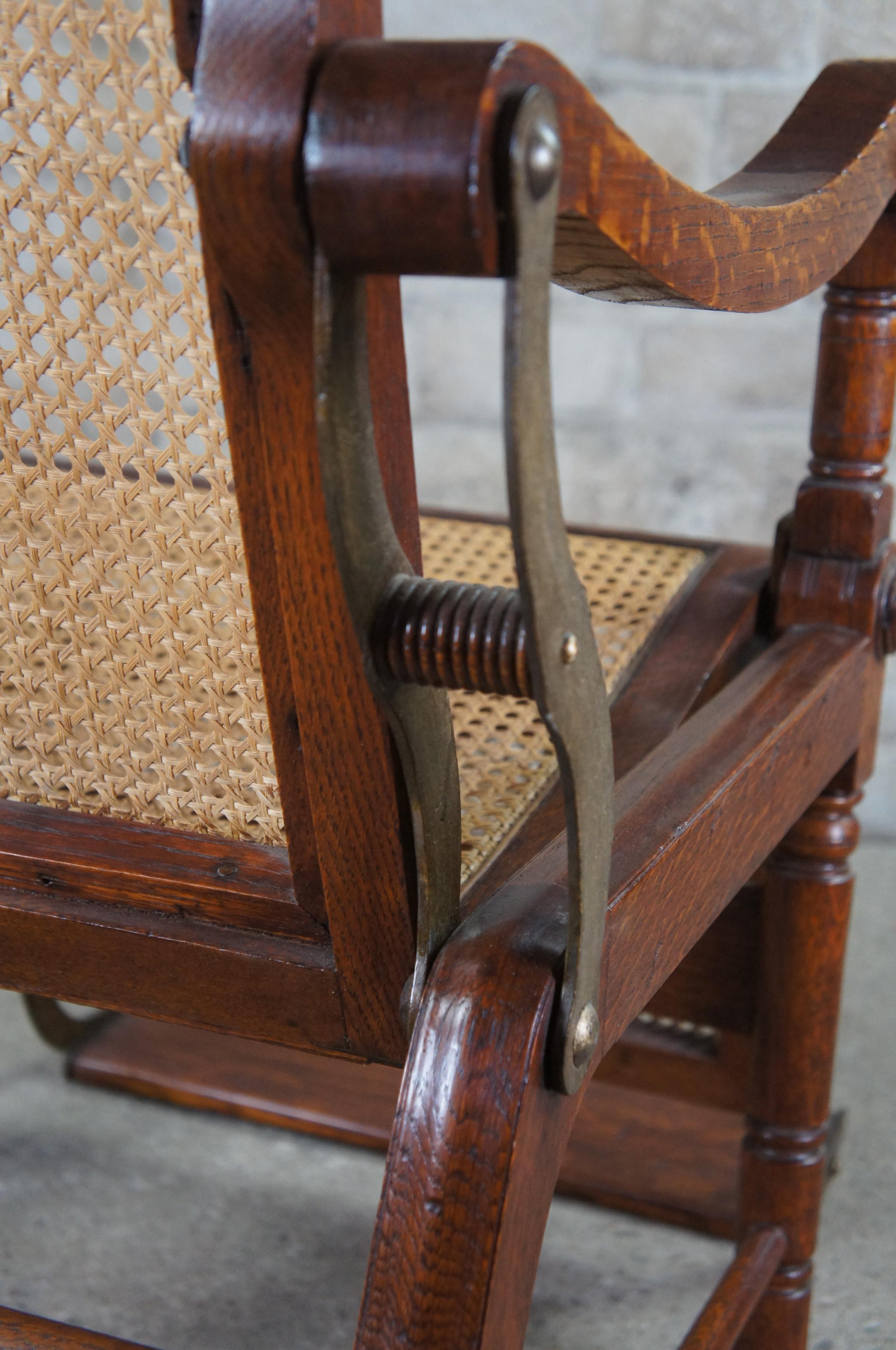 Mid-19th Century Antique British Colonial 1830s Caned Oak Reclining Mechanical Dental Arm Chair For Sale