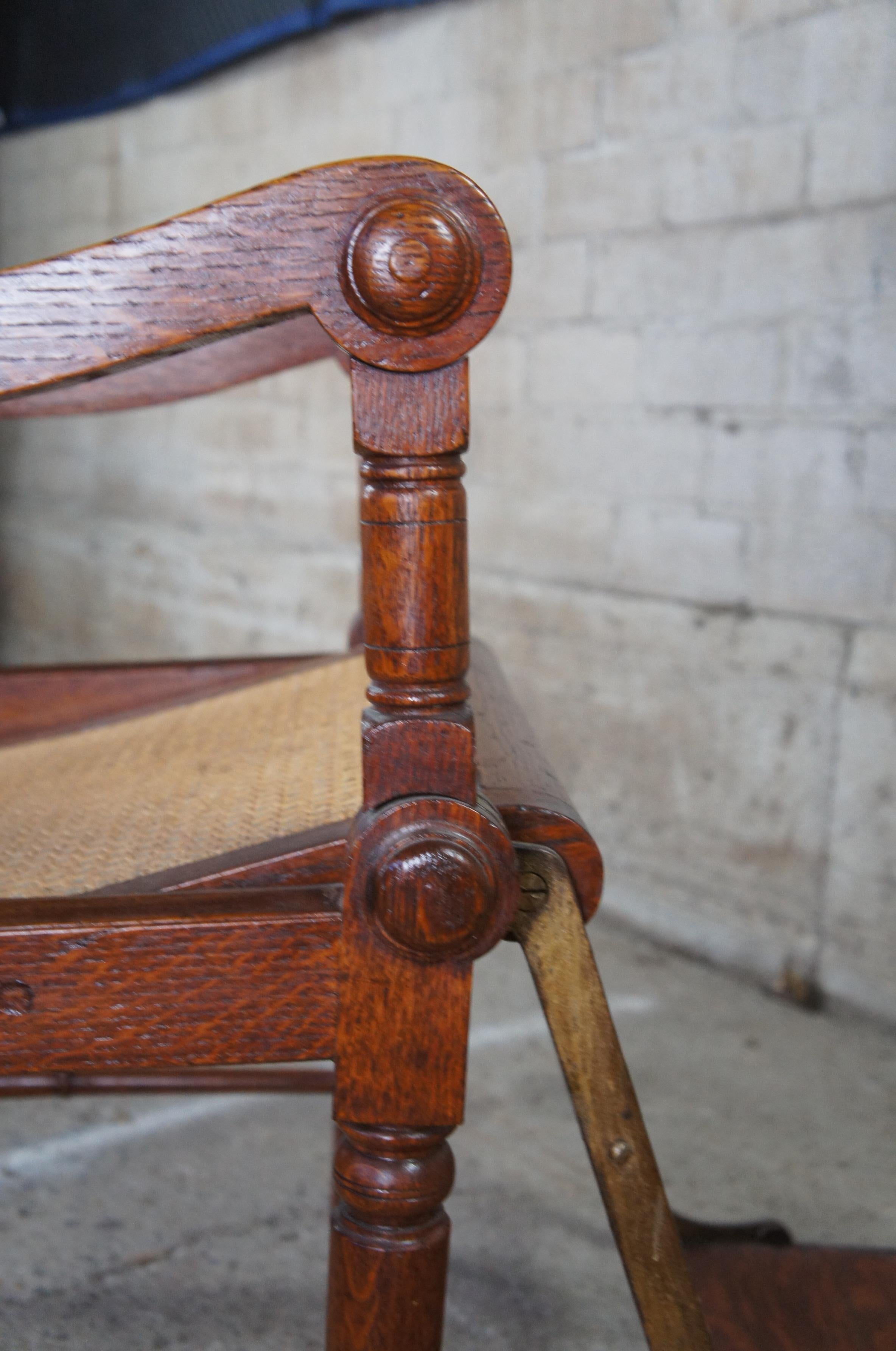 Antique British Colonial 1830s Caned Oak Reclining Mechanical Dental Arm Chair For Sale 1