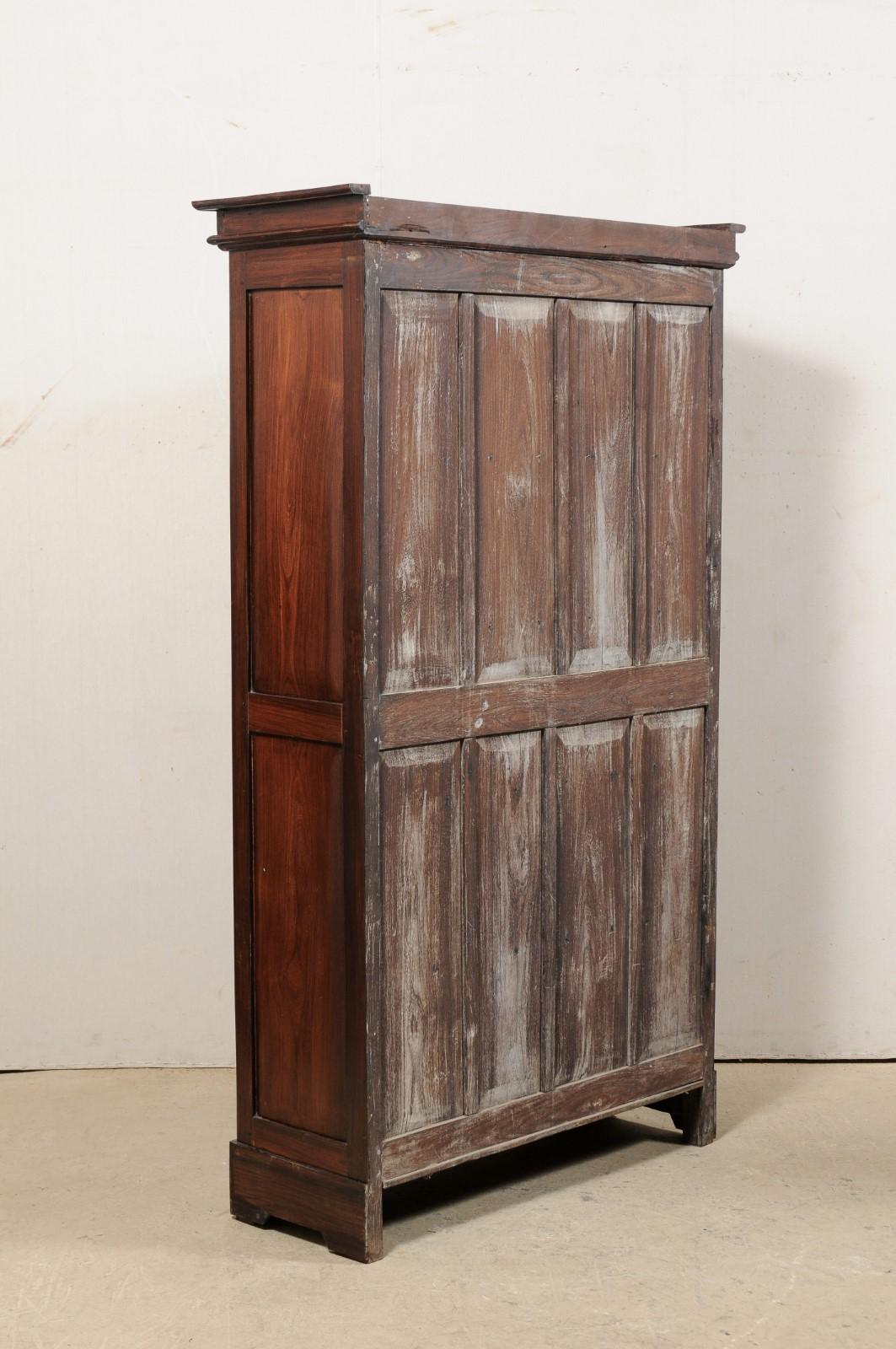 Antique British Colonial Rosewood Cabinet with Glass Panel Doors For Sale 2