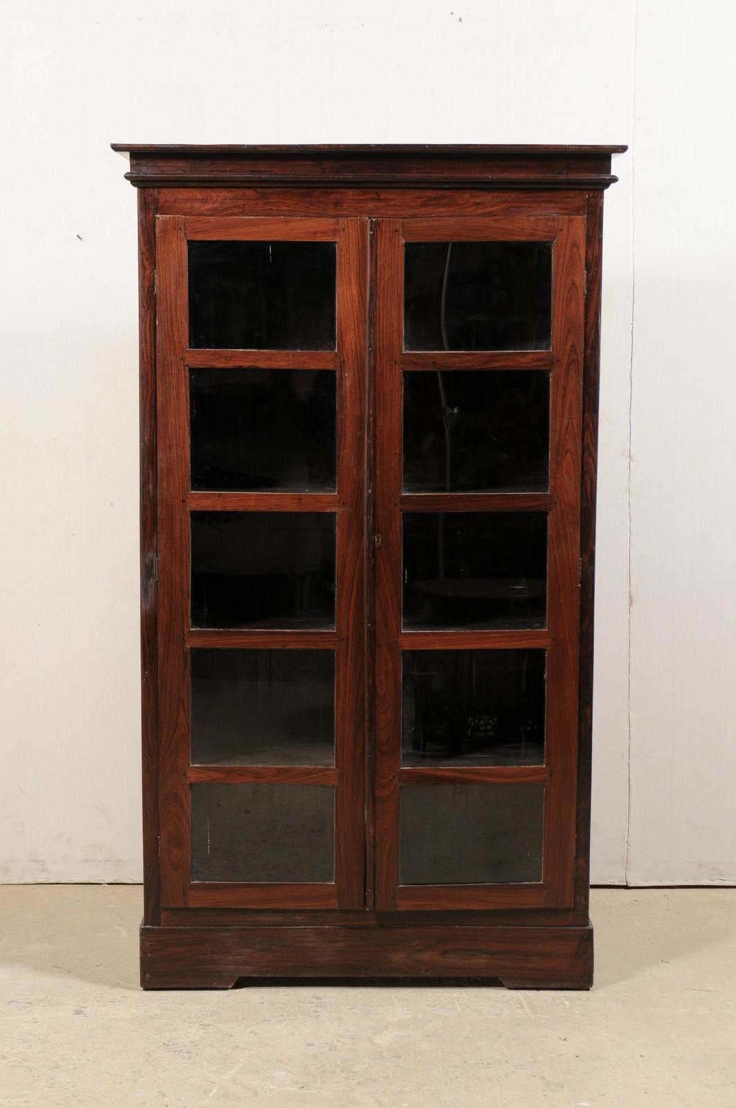 Antique British Colonial Rosewood Cabinet with Glass Panel Doors For Sale 4