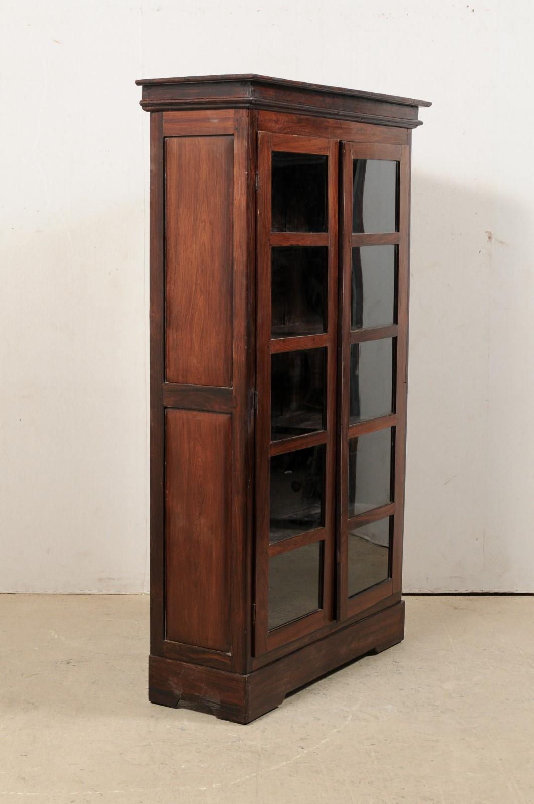 Antique British Colonial Rosewood Cabinet with Glass Panel Doors In Good Condition For Sale In Atlanta, GA