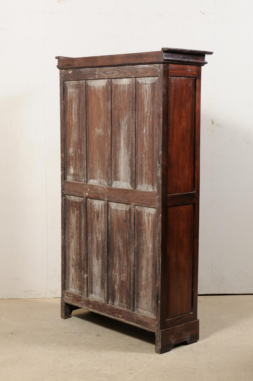 Antique British Colonial Rosewood Cabinet with Glass Panel Doors For Sale 1