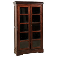Vintage British Colonial Rosewood Cabinet with Glass Panel Doors
