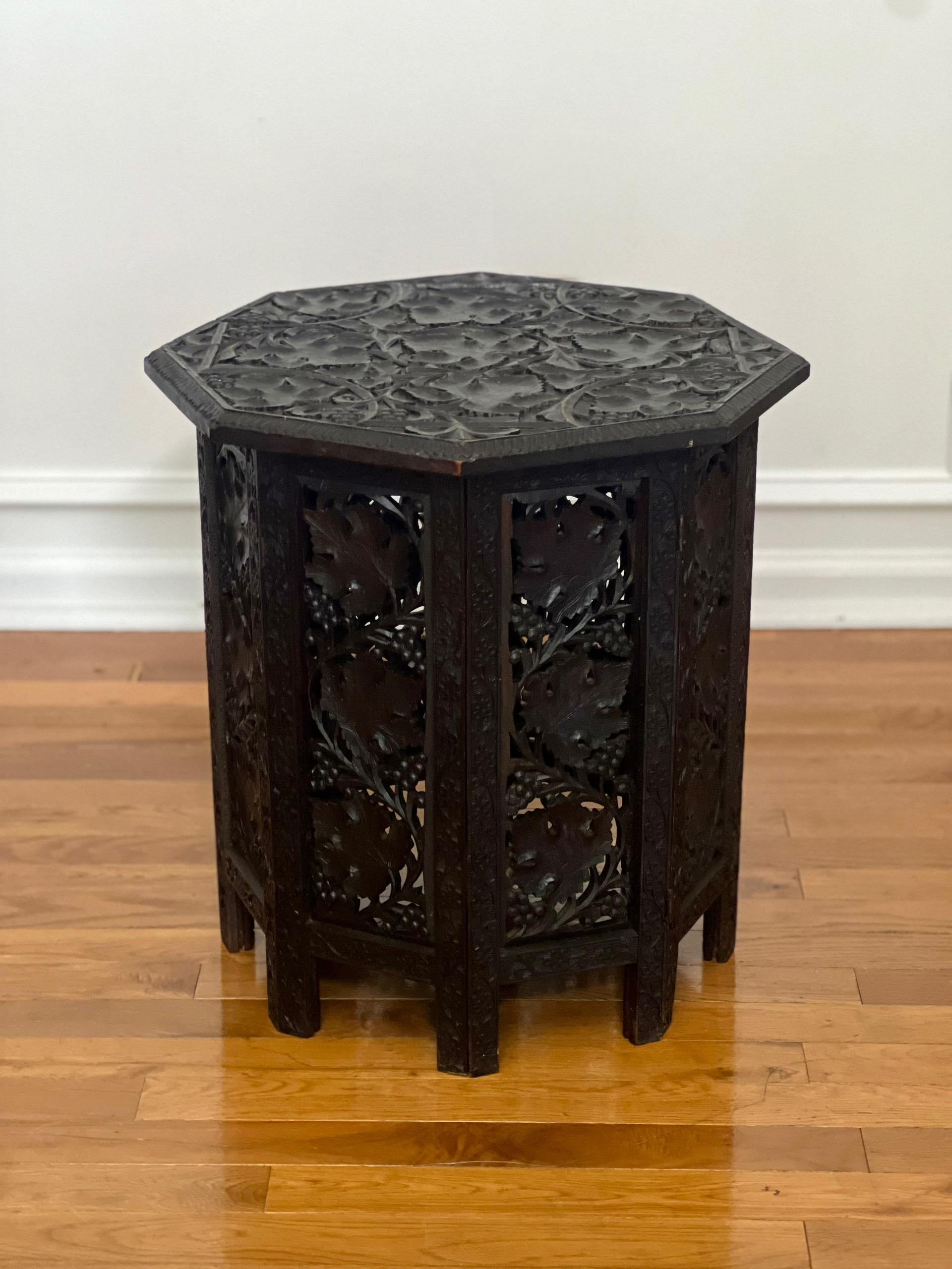 Anglo-Indian Antique British Colonial Anglo Indian Ebonized Octagonal Hardwood Side Table