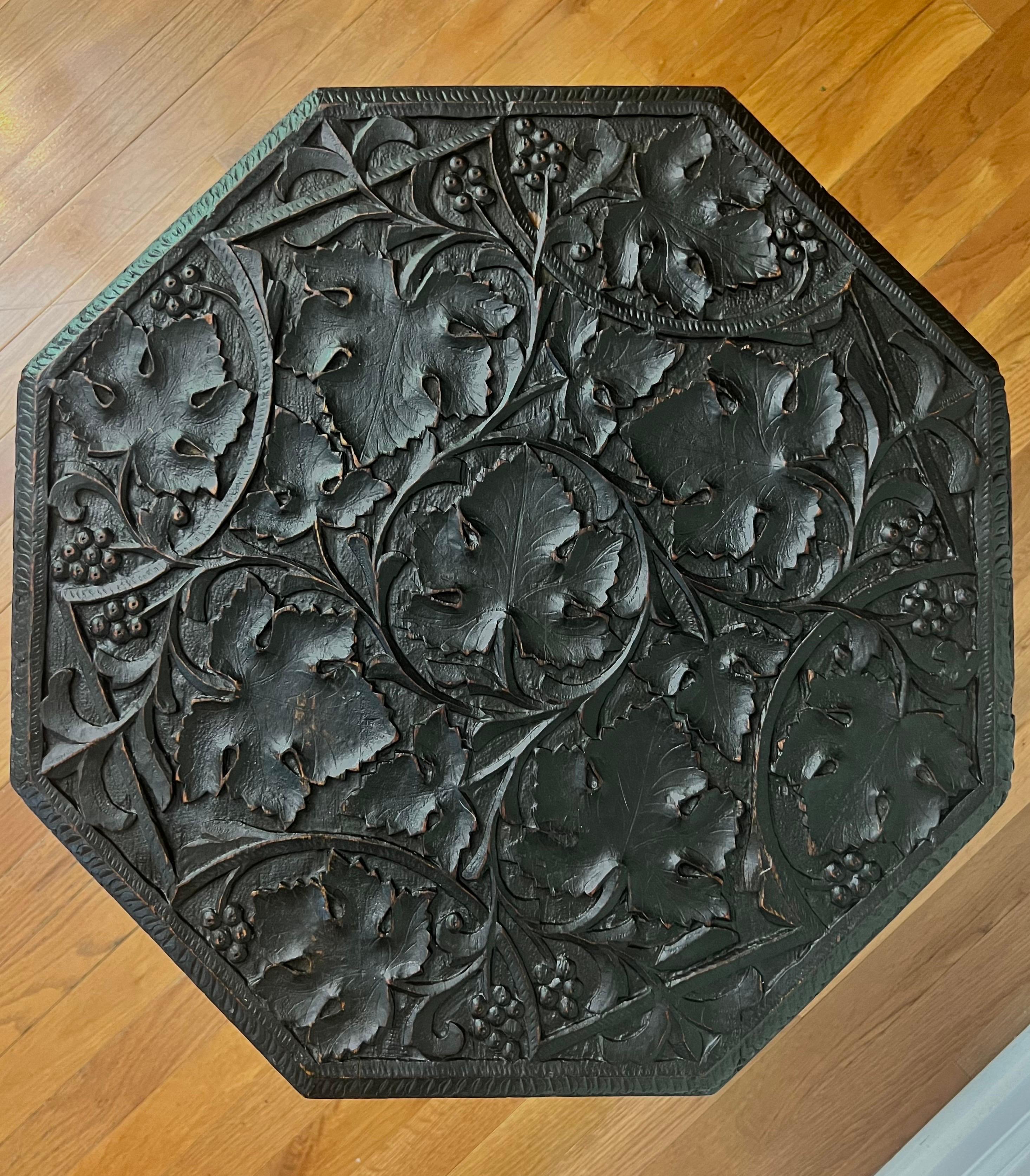 20th Century Antique British Colonial Anglo Indian Ebonized Octagonal Hardwood Side Table