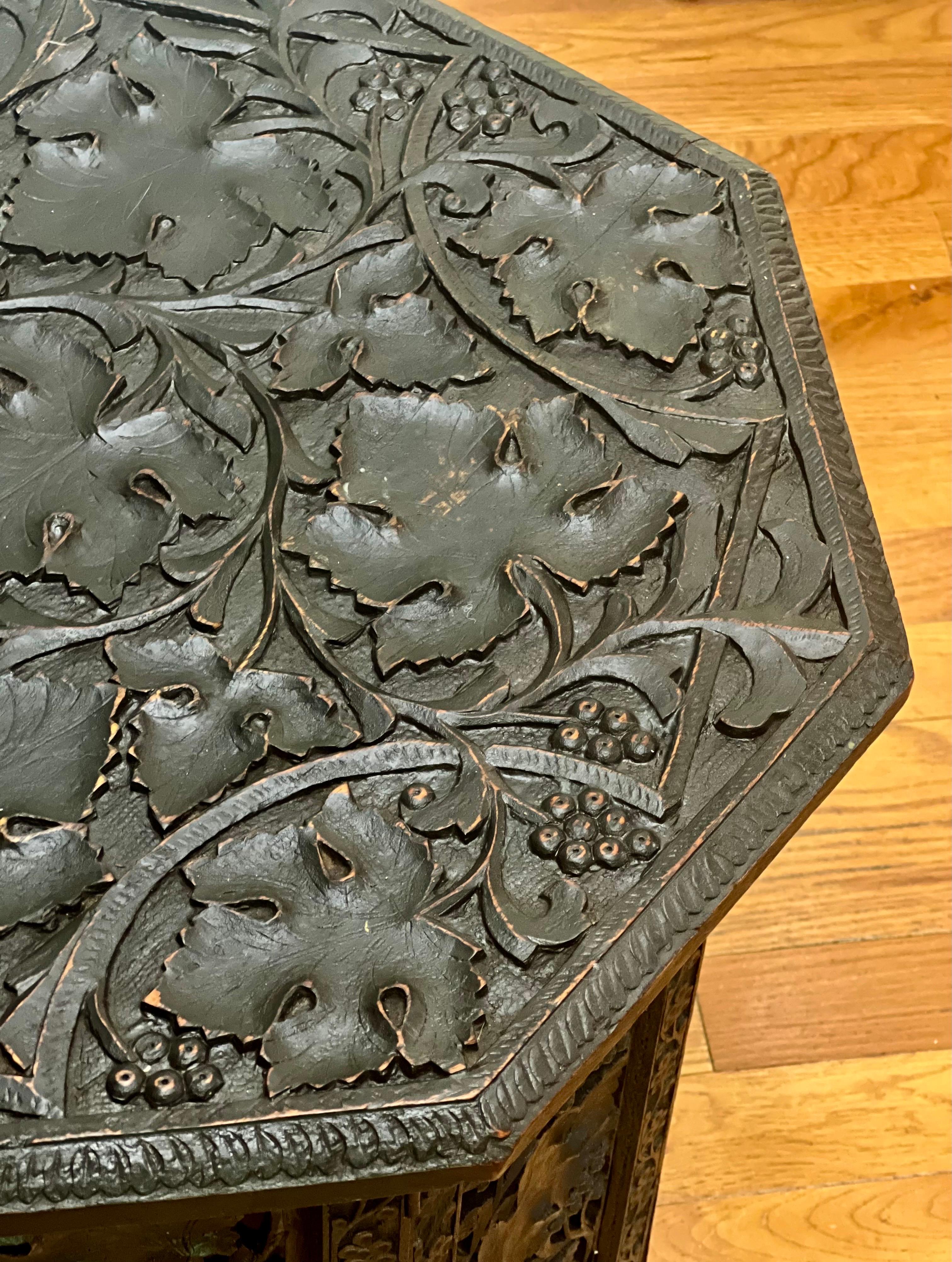 Antique British Colonial Anglo Indian Ebonized Octagonal Hardwood Side Table 2