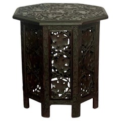 Antique British Colonial Anglo Indian Ebonized Octagonal Hardwood Side Table
