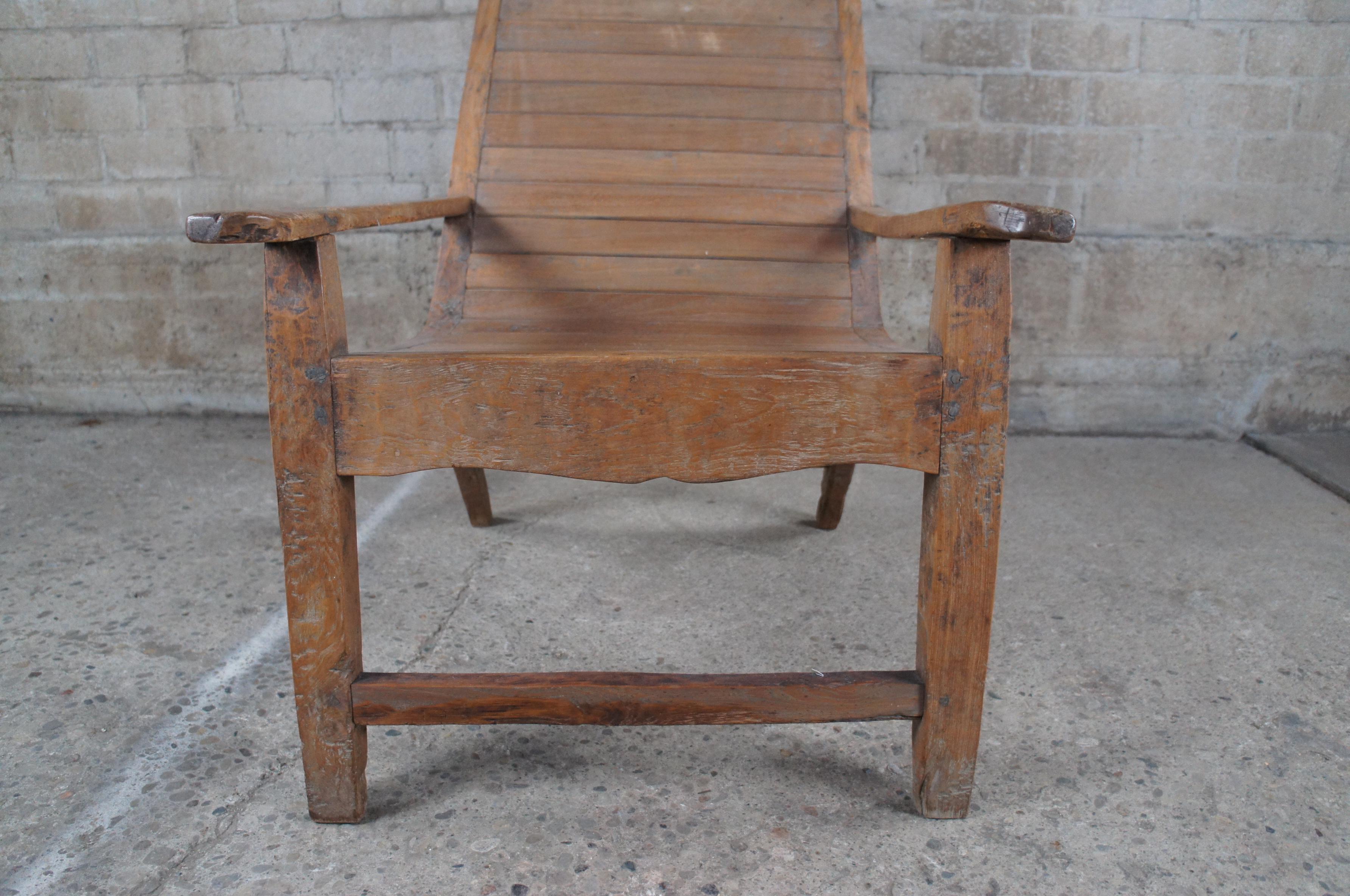 Antique British Colonial Anglo Indian Teak Distressed Plantation Armchair For Sale 4
