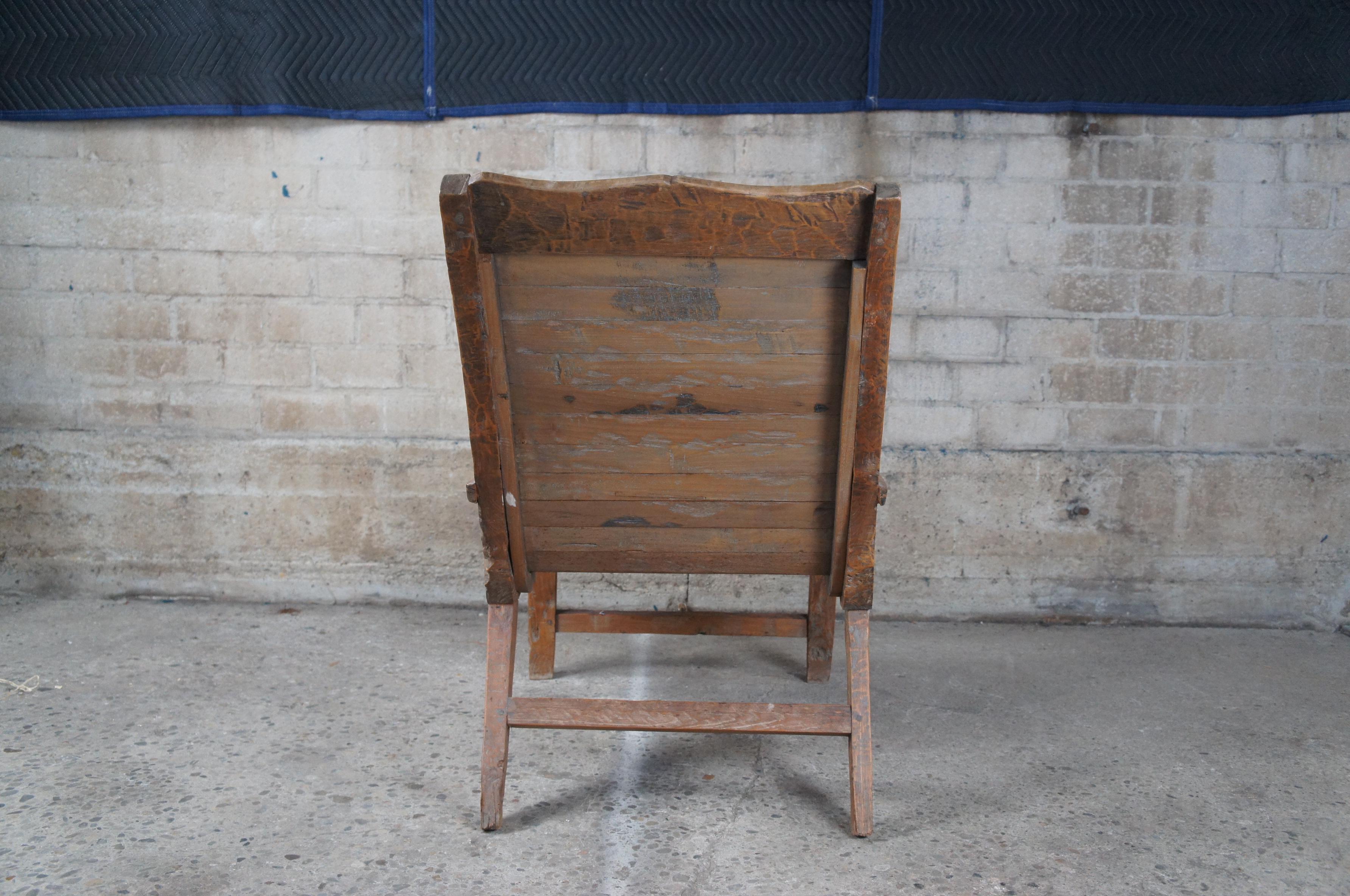 Antique British Colonial Anglo Indian Teak Distressed Plantation Armchair In Good Condition In Dayton, OH