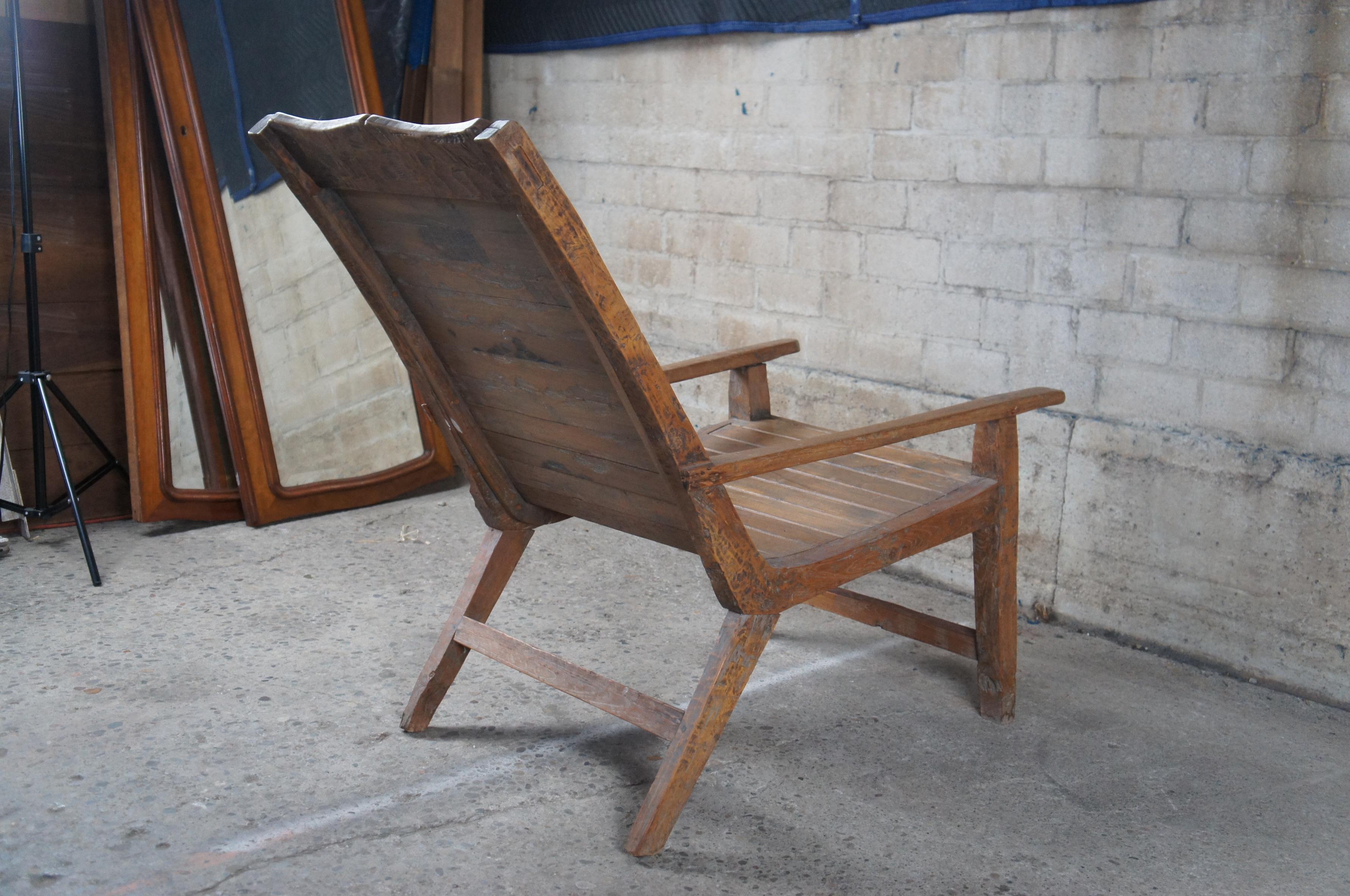 20th Century Antique British Colonial Anglo Indian Teak Distressed Plantation Armchair For Sale