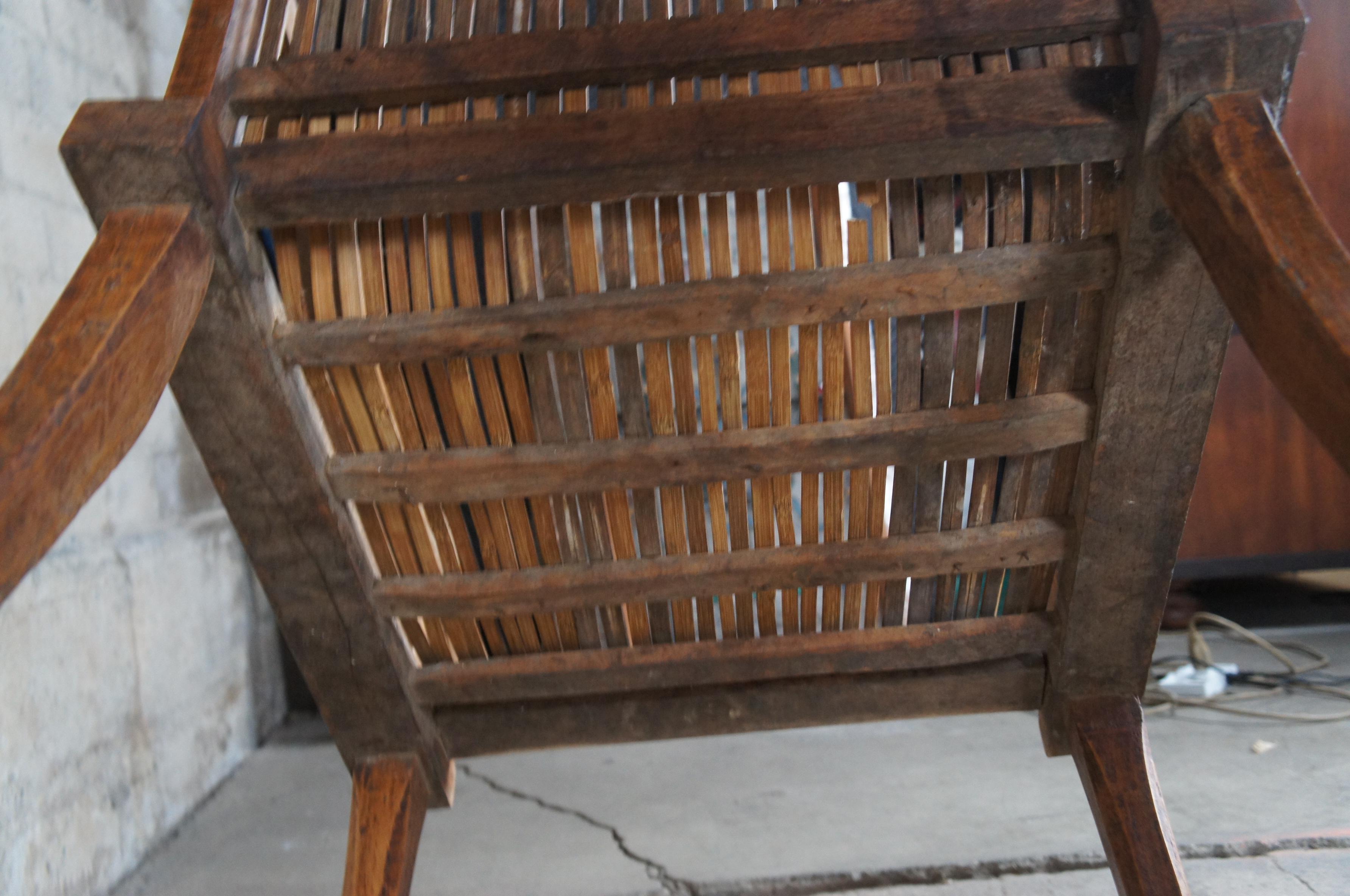 Antique British Colonial Anglo Indian Teak Split Reed Rattan Plantation Chair For Sale 5