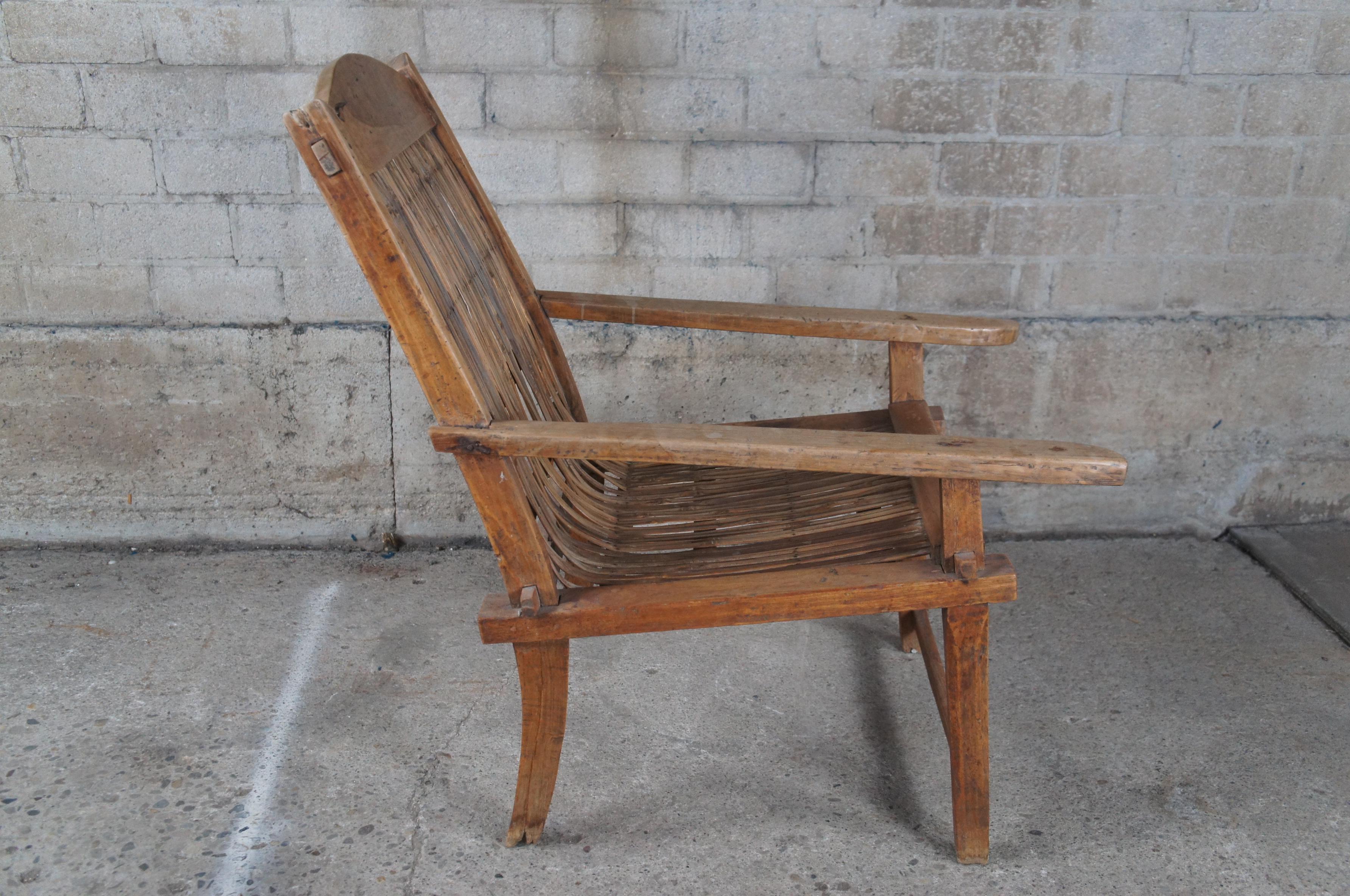 Antique British Colonial Anglo Indian Teak Split Reed Rattan Plantation Chair For Sale 1