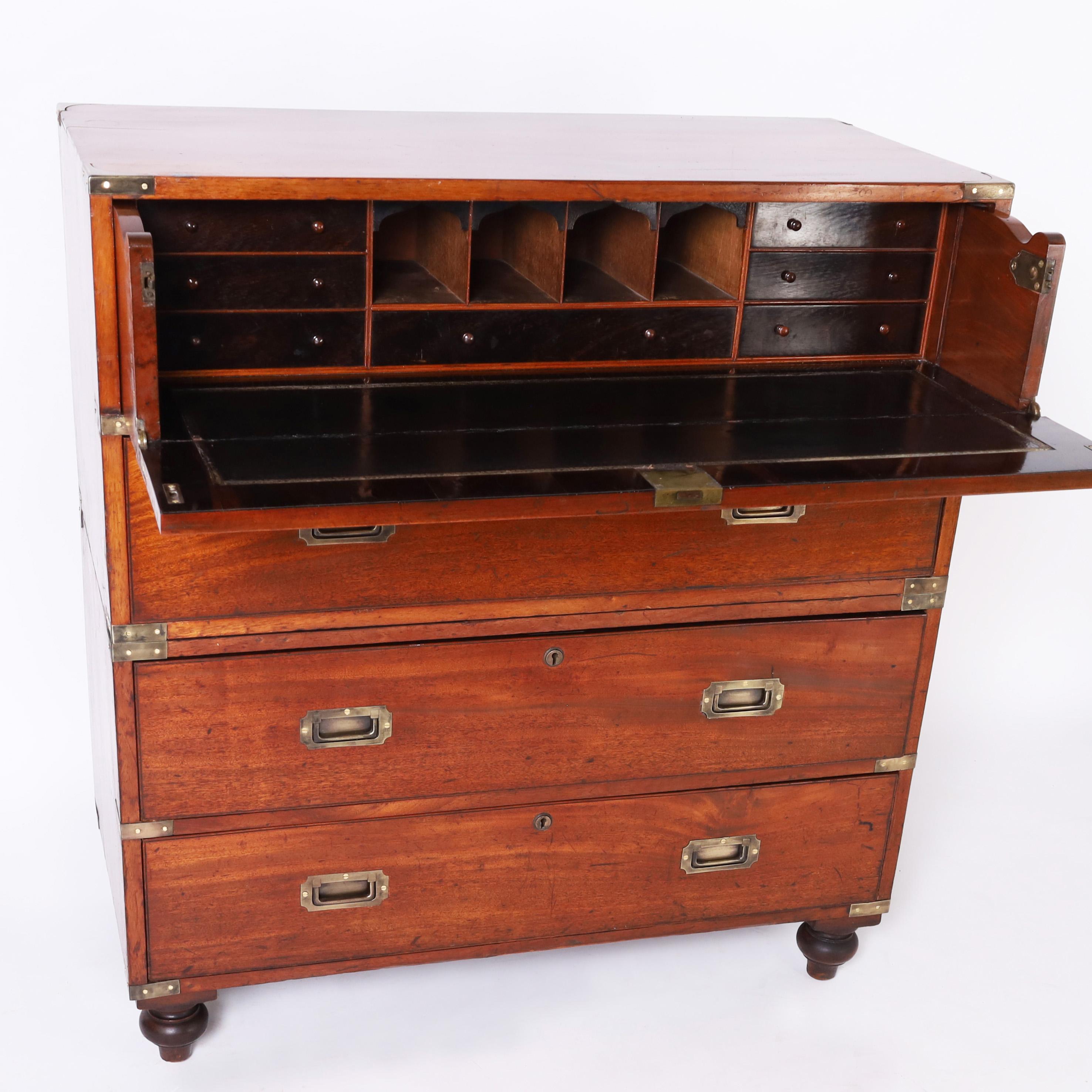 Antique British Colonial Campaign Chest Secretary In Good Condition For Sale In Palm Beach, FL