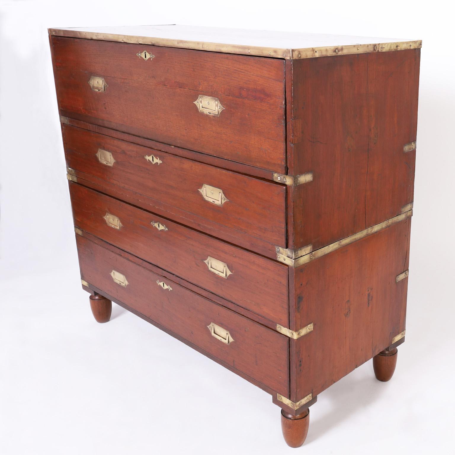 English Antique British Colonial Campaign Secretary Chest of Drawers For Sale