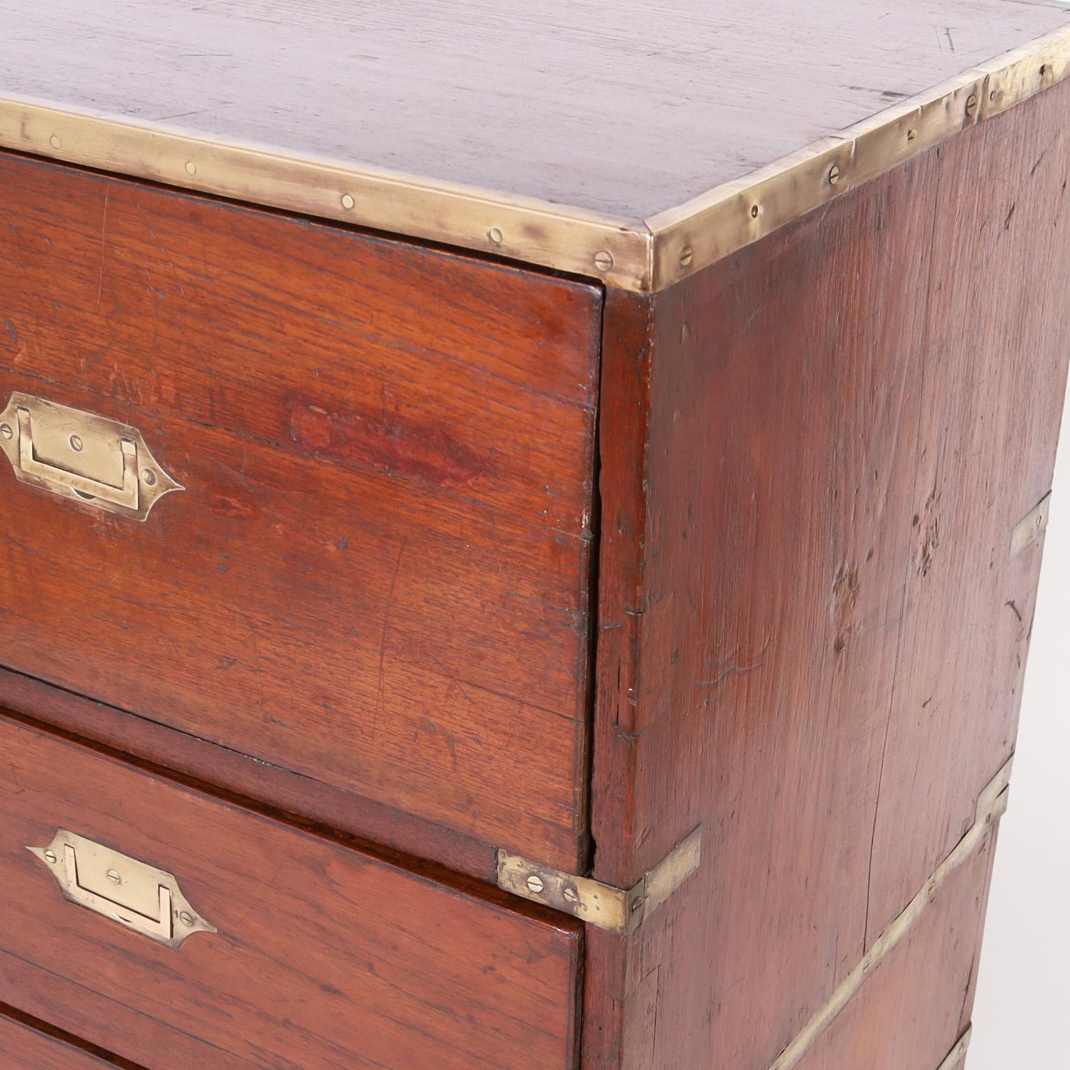 19th Century Antique British Colonial Campaign Secretary Chest of Drawers For Sale