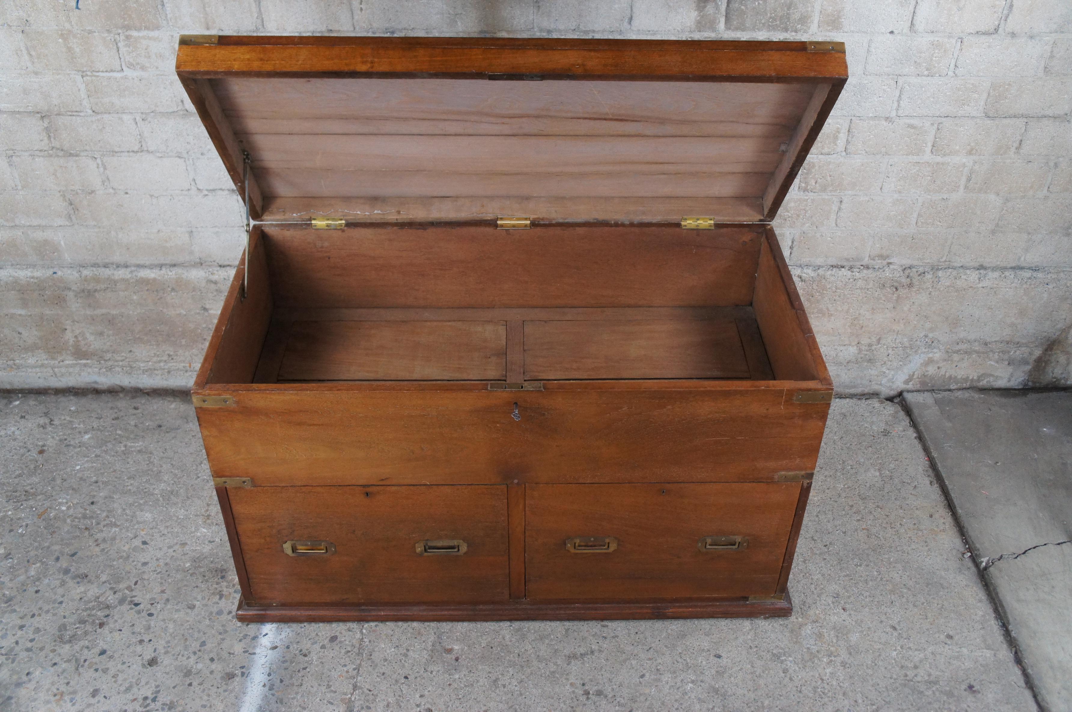19th Century Antique British Colonial Camphor Brass Banded Campaign Sea Chest Storage Trunk 