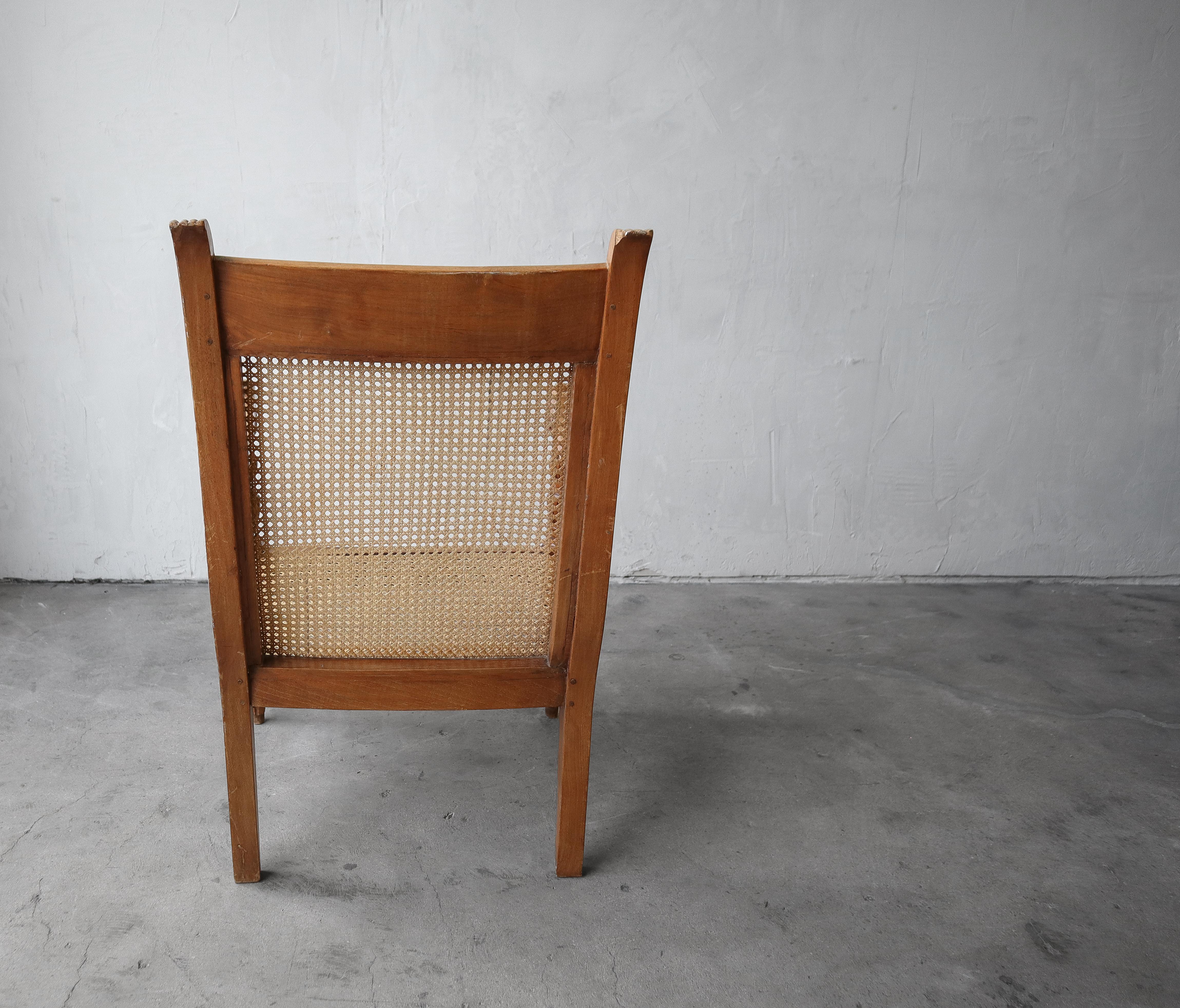 Antique British Colonial Cane and Carved Teak Lounge Chair 5