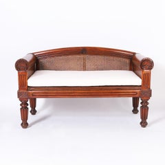 Antique British Colonial Caned and Carved Settee o Love Seat
