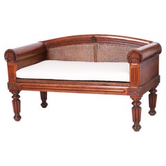 Antique British Colonial Caned and Carved Settee or Love Seat