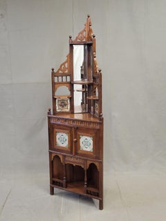 Antique British Colonial Corner Shelf Cabinet With Tiles