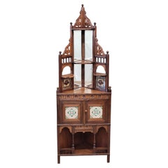 Antique British Colonial Corner Shelf Cabinet With Tiles