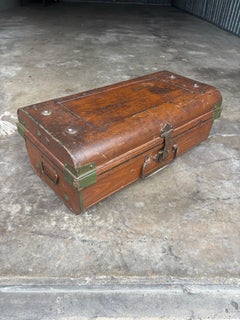Antique British Colonial Faux Bois Steel Cabin Trunk, England 1900s