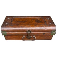 Antique British Colonial Faux Bois Steel Cabin Trunk, England 1900s