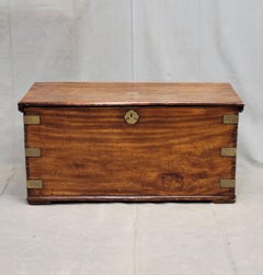 Antique British Colonial Reisekoffer aus Hartholz und Messing mit Monogrammen