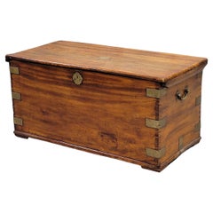 Antique British Colonial Hardwood and Brass Monogrammed Travel Trunk