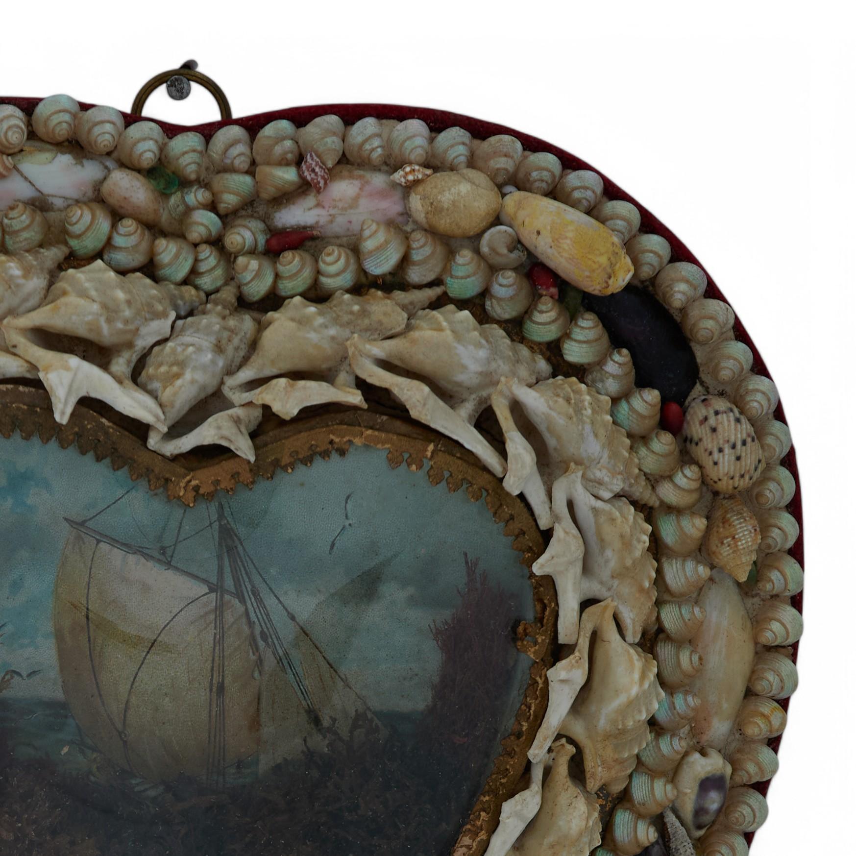 English Antique British Colonial Heart Form Sailors Valentine For Sale