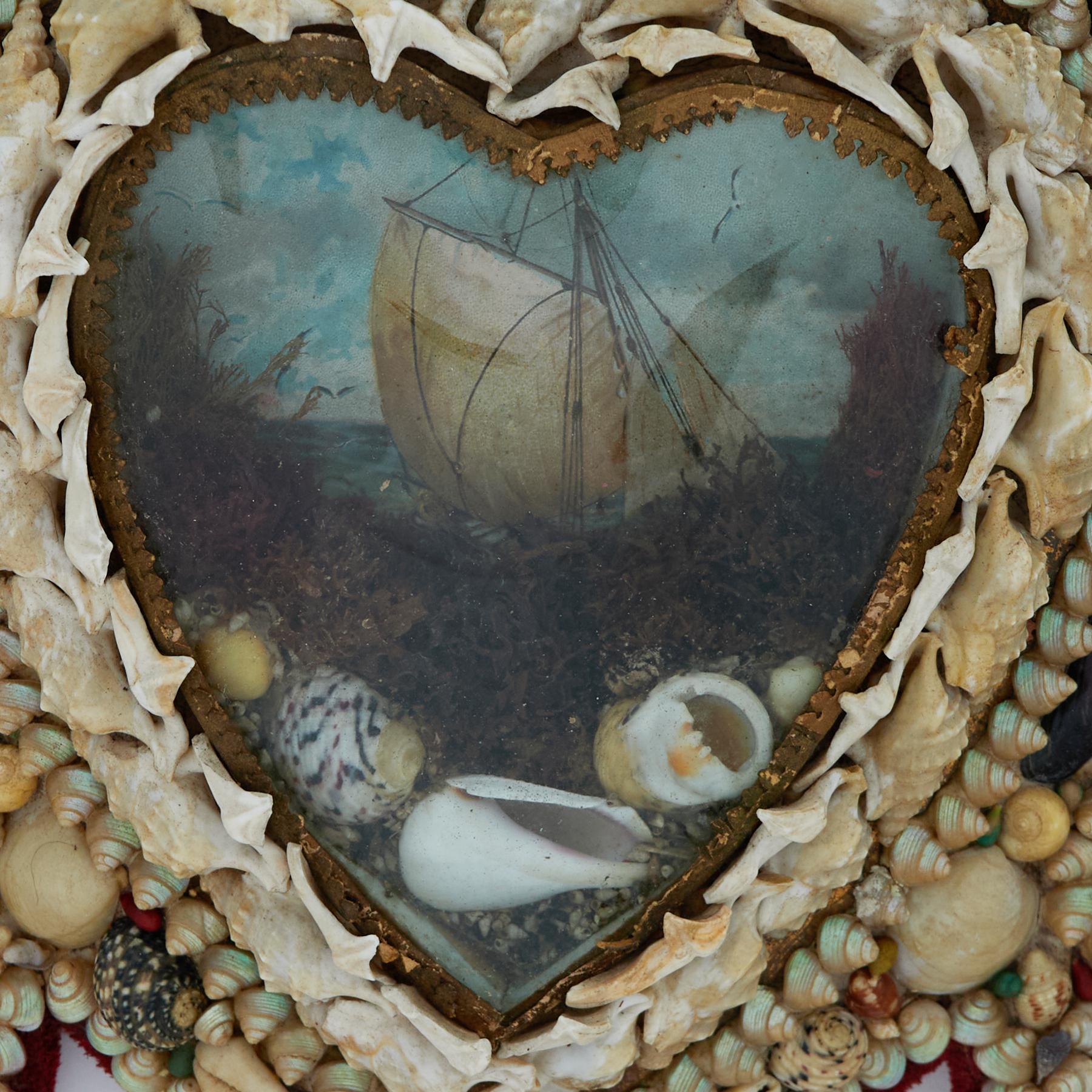 Shell Antique British Colonial Heart Form Sailors Valentine For Sale