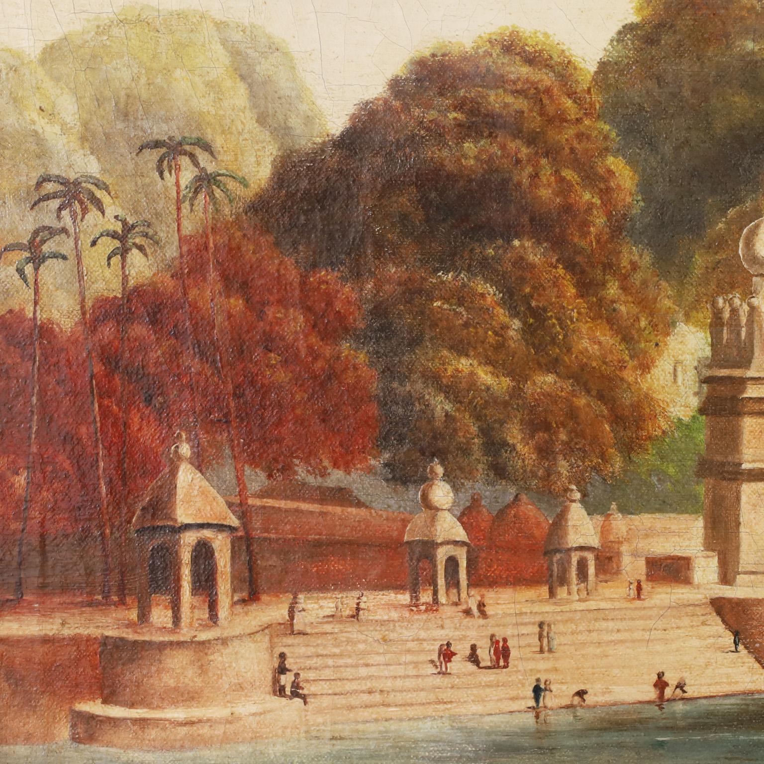 Antique British Colonial Oil Painting on Canvas of an Indian Palace 1