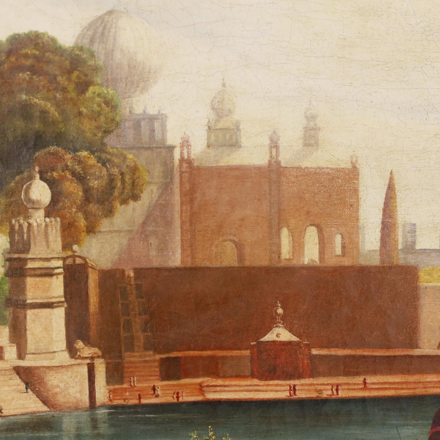 Antique British Colonial Oil Painting on Canvas of an Indian Palace 2