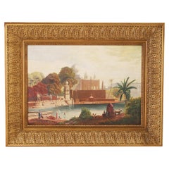 Antique British Colonial Oil Painting on Canvas of an Indian Palace