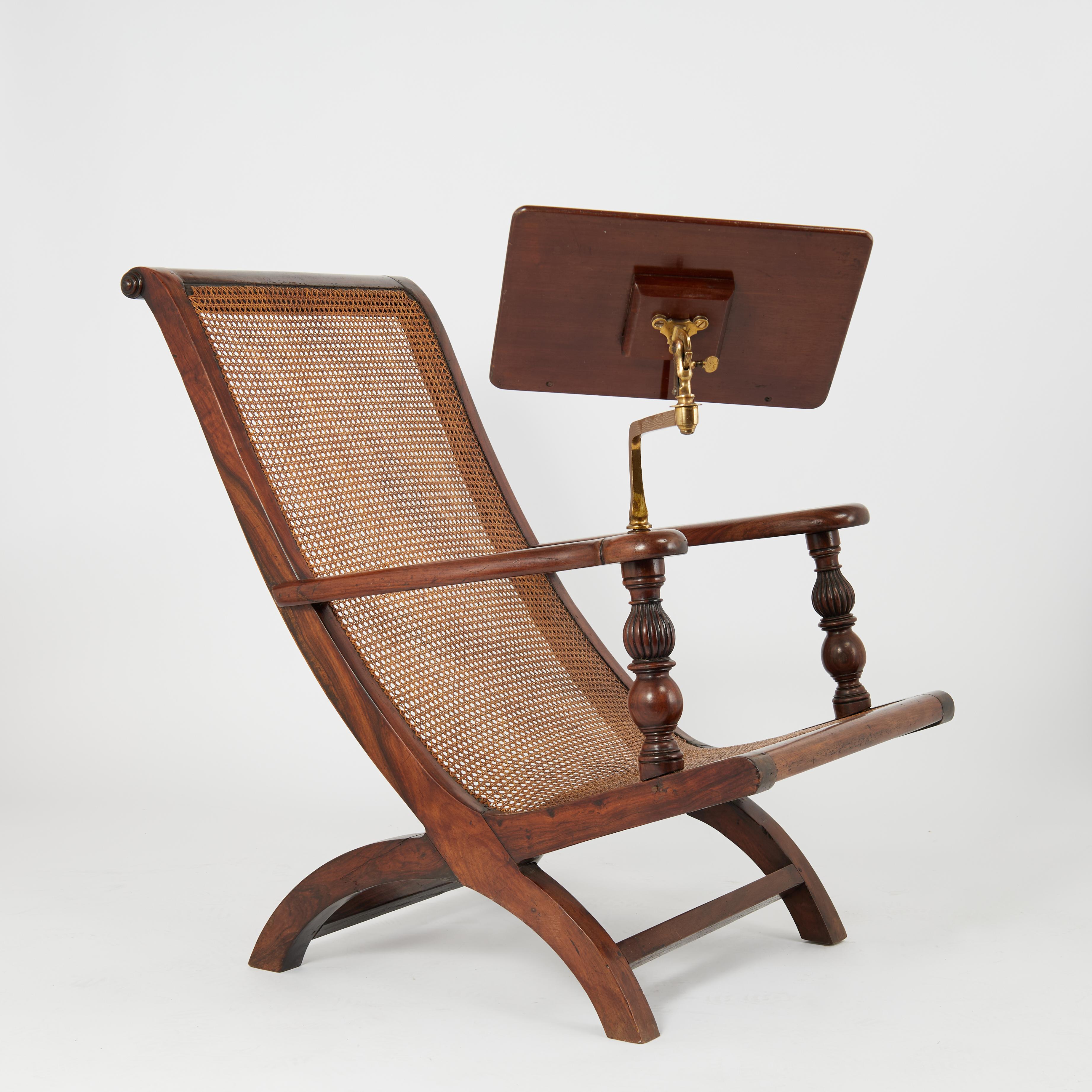 Caning Antique British Colonial Plantation Chair with Book Stand