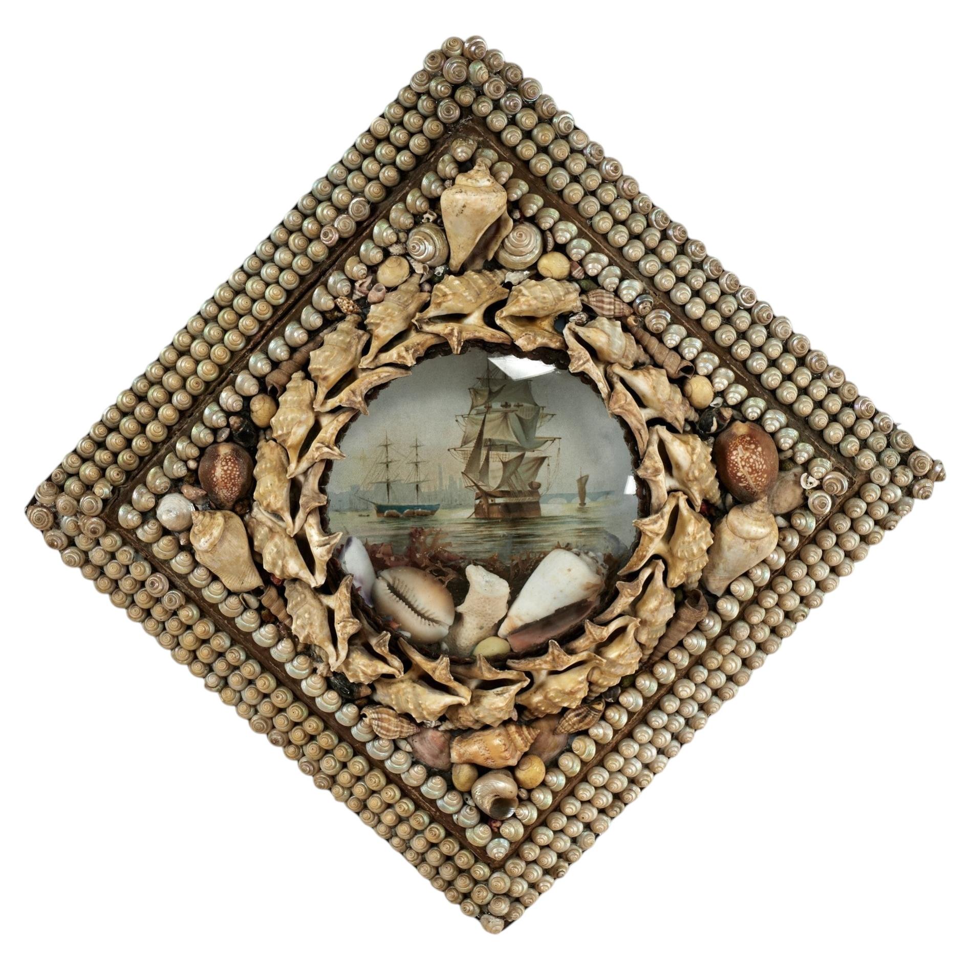 Antique British Colonial Sailors Valentine con navi a vela