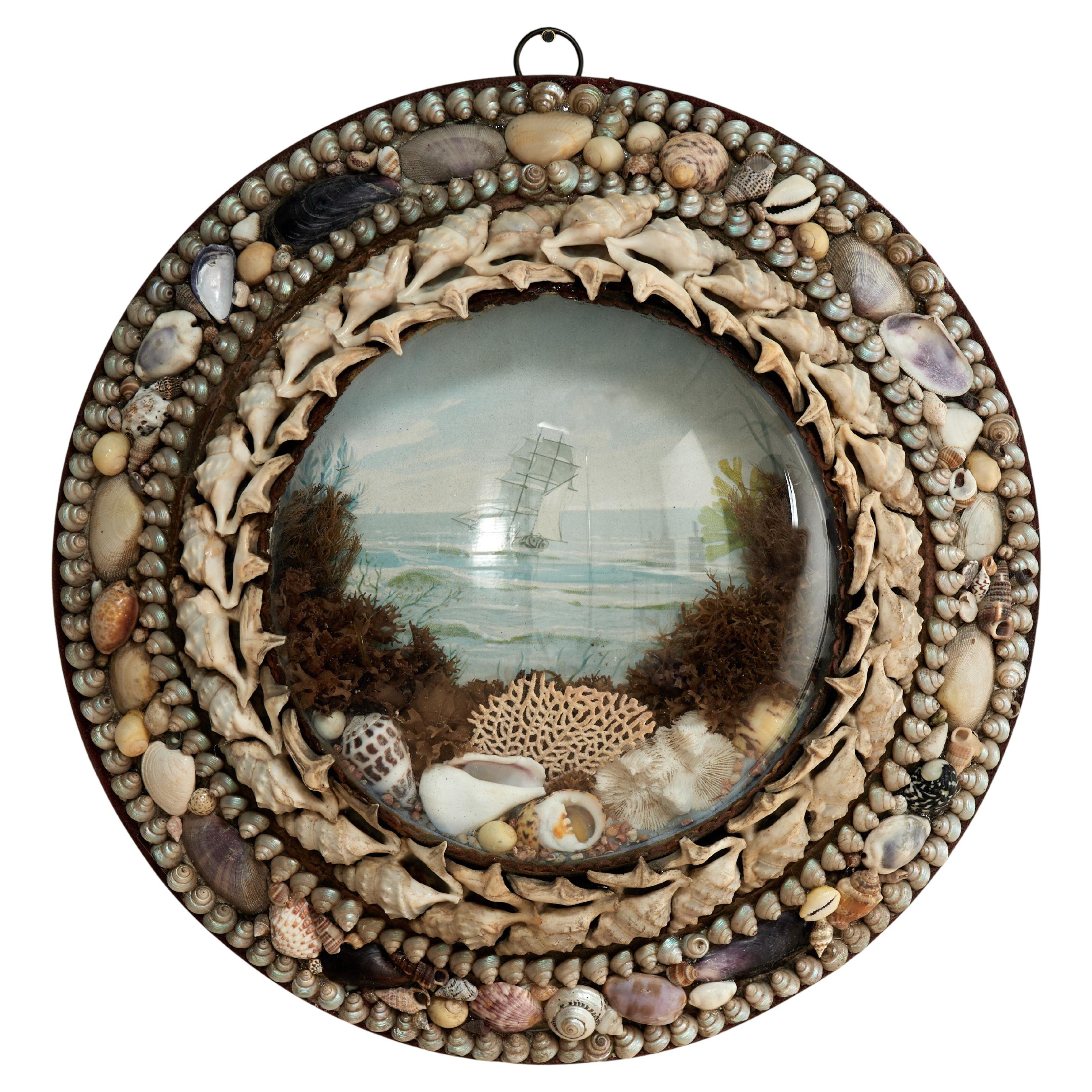 Antique British Colonial San Valentín marinero con conchas marinas