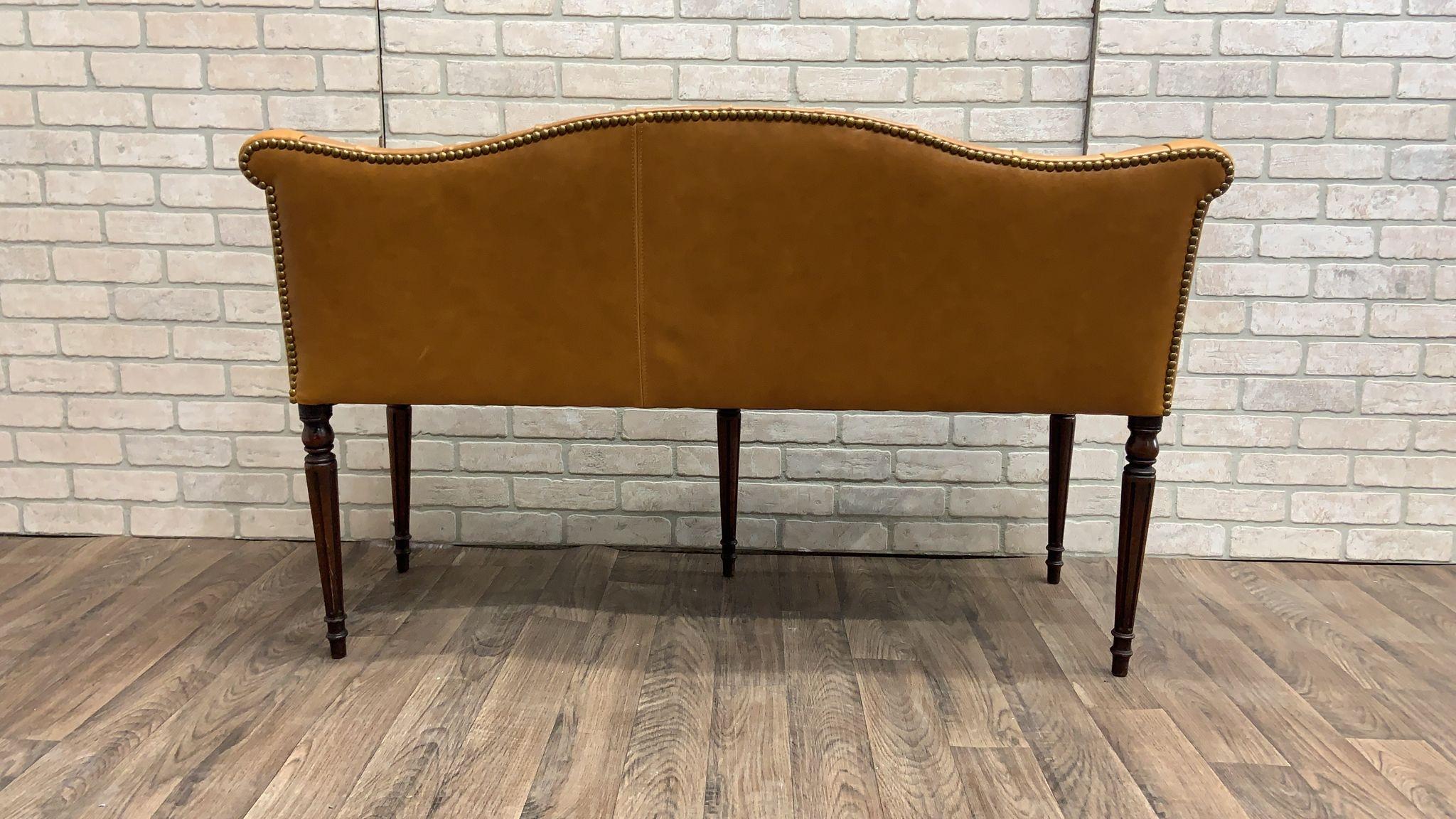 Antique British Colonial Settee Newly Upholstered in Cognac Leather For Sale 6