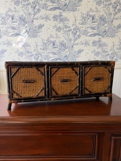 Antique British Colonial Style Schildpatt Bambus Rattan 3 Schublade Kommode