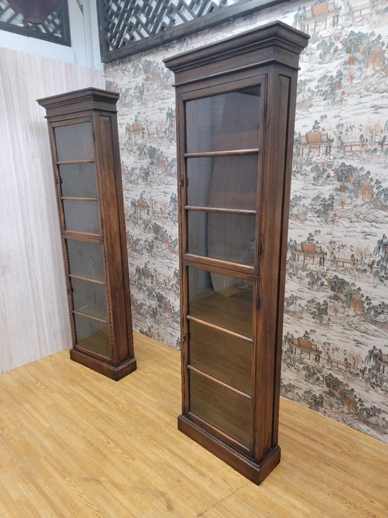 Antique Thai British Colonial Teak and Glass Display Cabinet - Pair For Sale 4