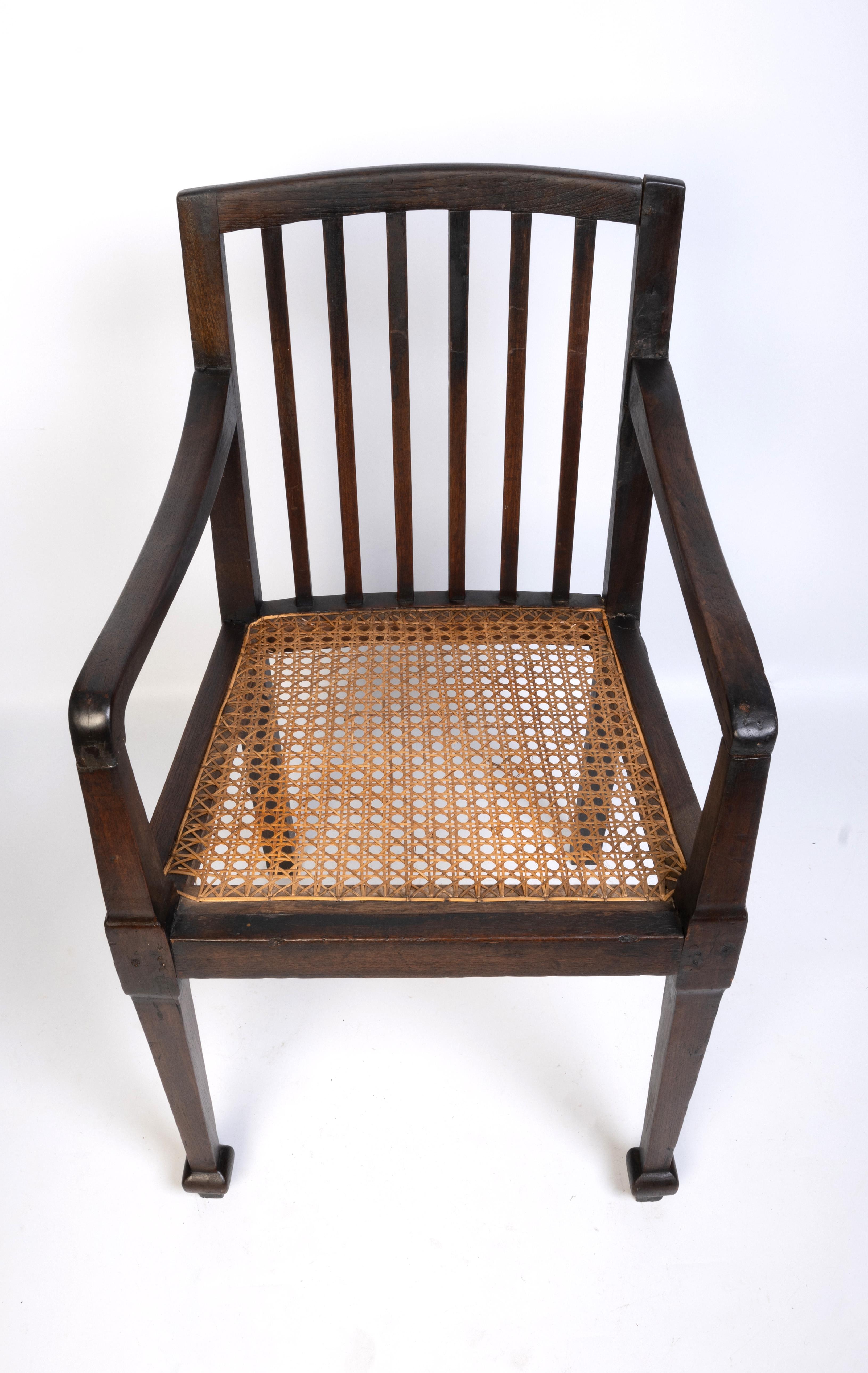 Antique British Colonial Teak and Rattan Hall Elbow Chair, C. 1900 For Sale 7