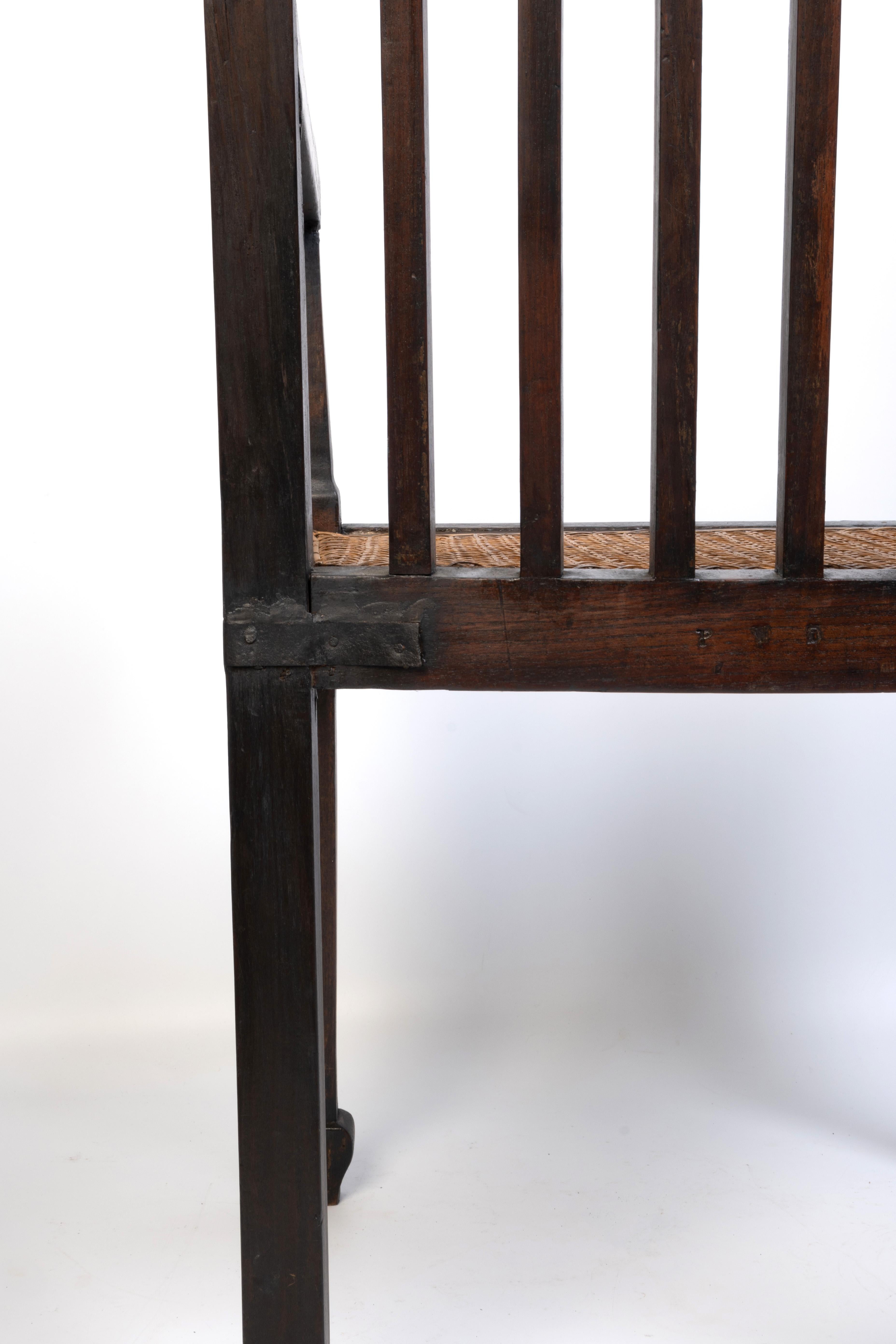 Antique British Colonial Teak and Rattan Hall Elbow Chair, C. 1900 For Sale 3