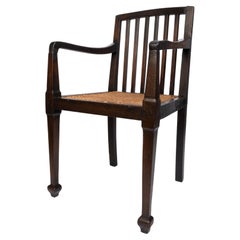 Antique British Colonial Teak and Rattan Hall Elbow Chair, C. 1900
