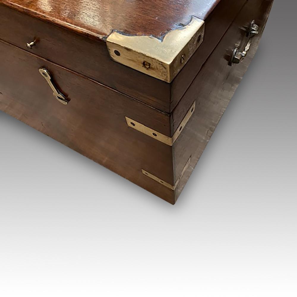 Victorian brass bound military chest 
This Victorian brass bound military chest was made circa 1860. 
Here we have this Victorian trunk that would have been used by a British officer to transport his uniforms and valuables around the Empire.
This