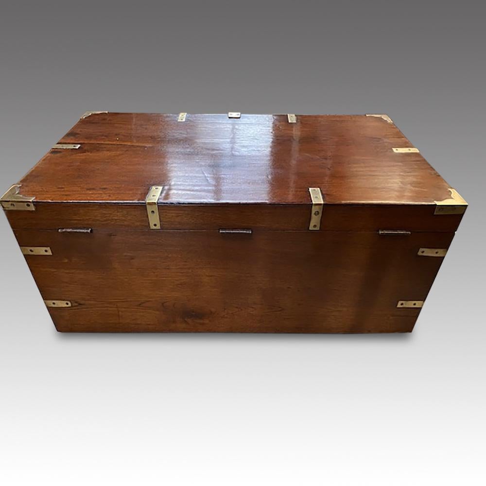 Hardwood Antique British Colonial Victorian Brass Bound Military Chest, circa 1860