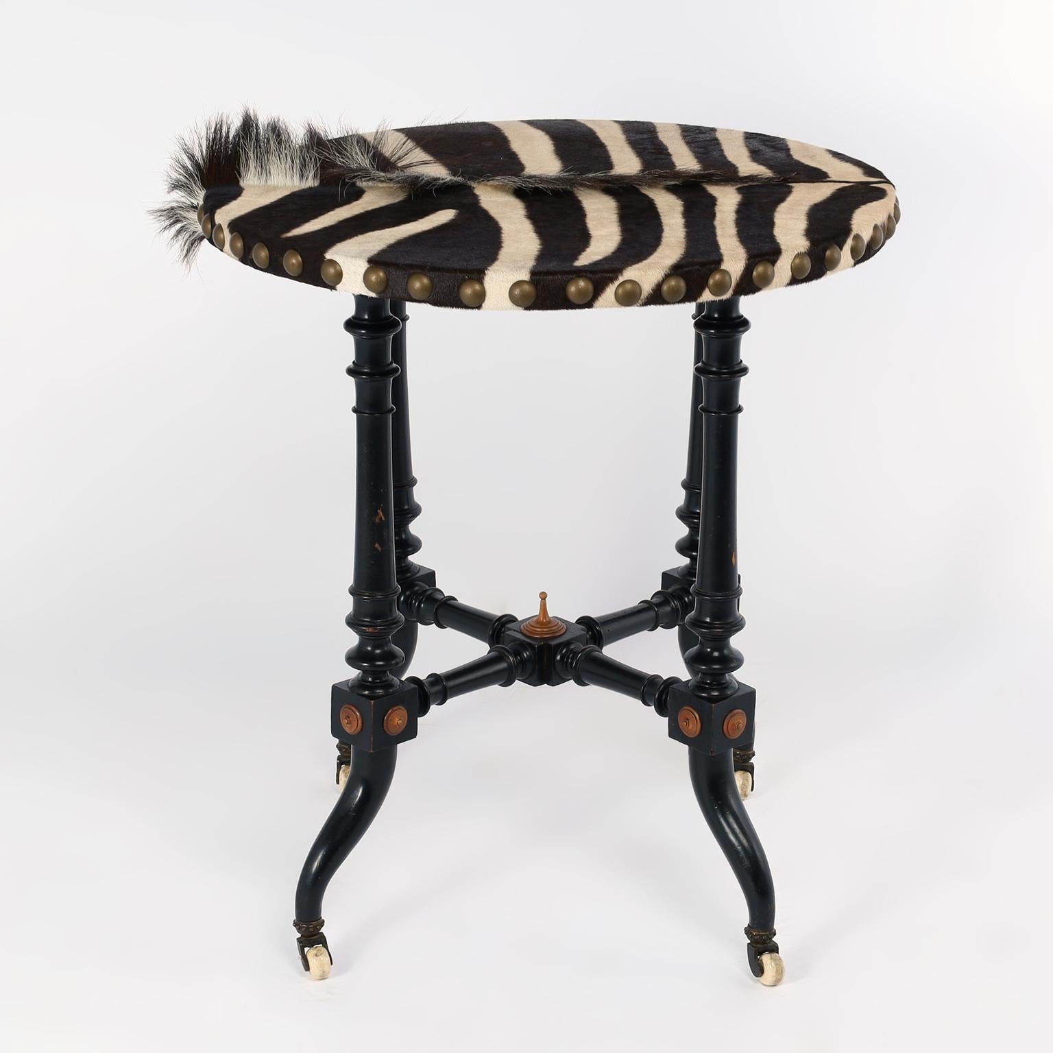 Aesthetic Movement Antique British Colonial Victorian Zebra Top Safari Table